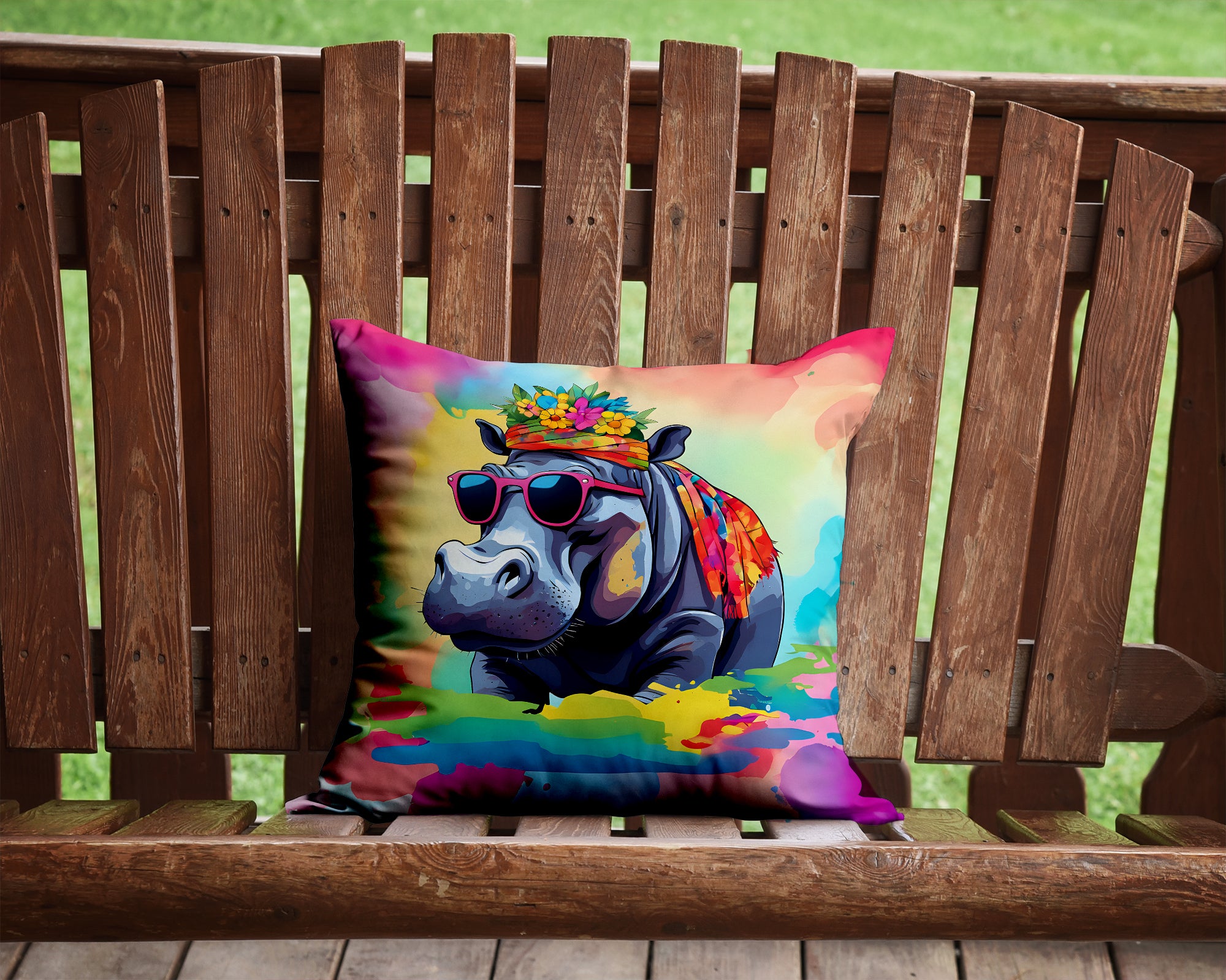 Hippie Animal Hippopotamus Throw Pillow