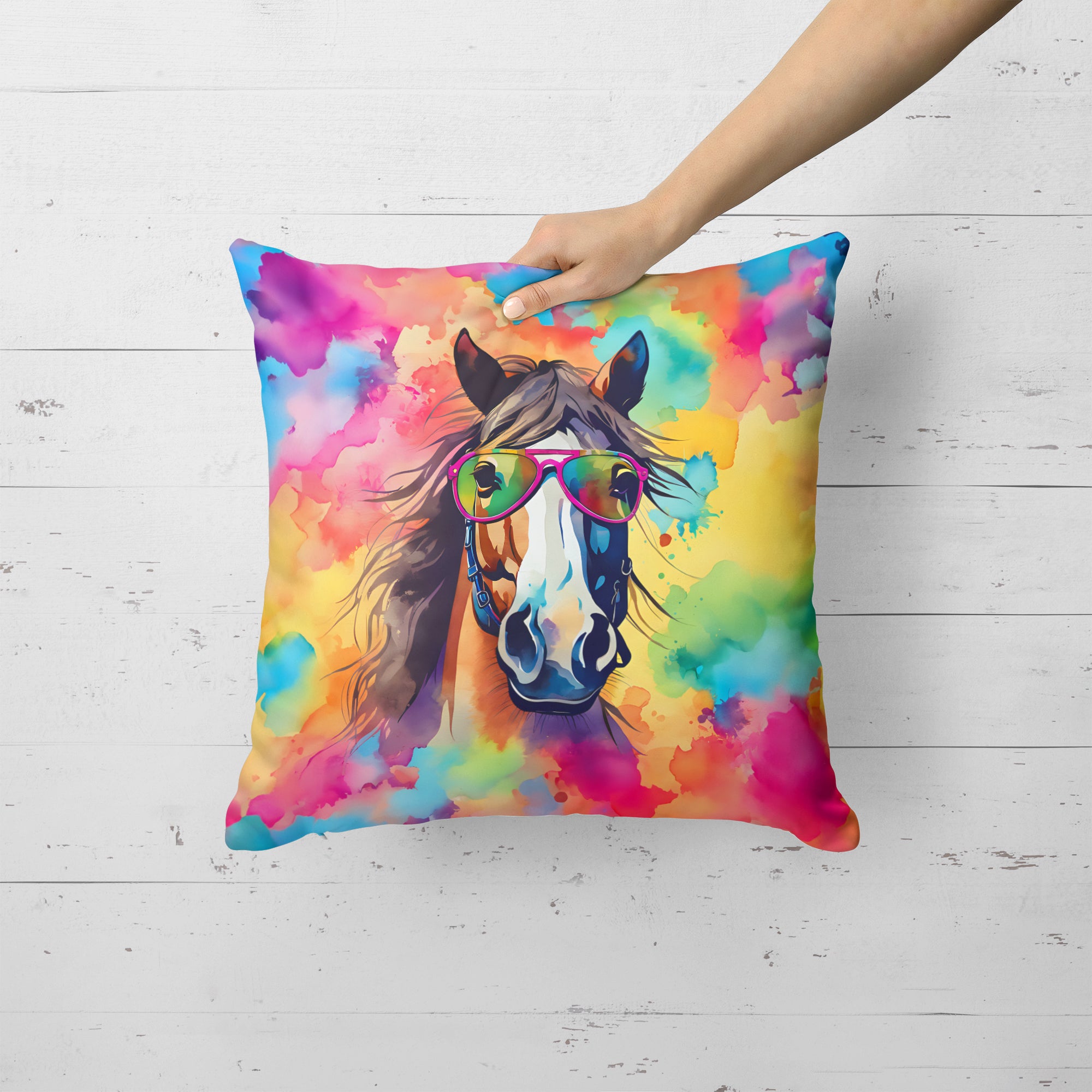 Hippie Animal Horse Throw Pillow