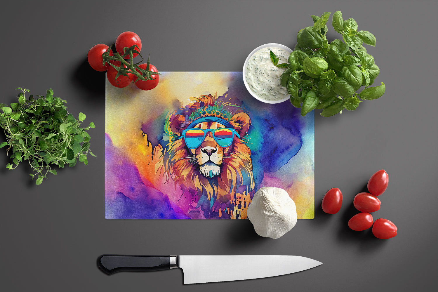 Hippie Animal Lion Glass Cutting Board