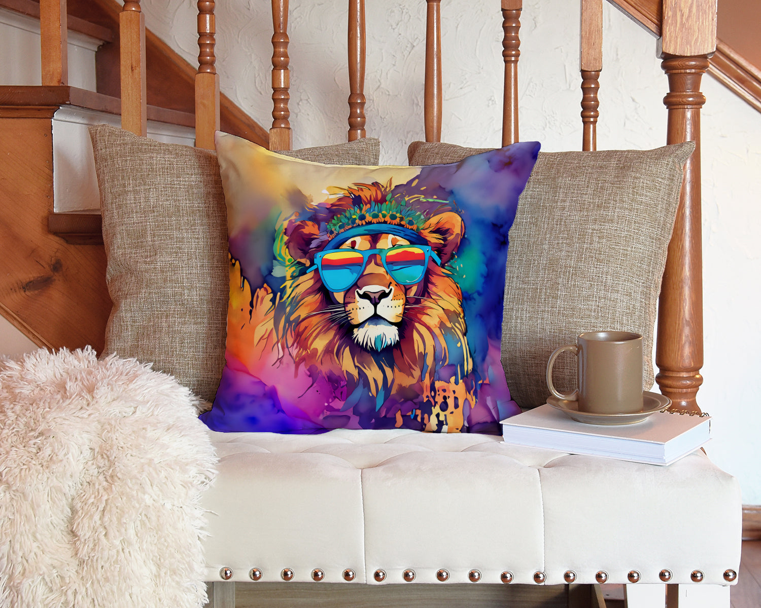 Hippie Animal Lion Throw Pillow