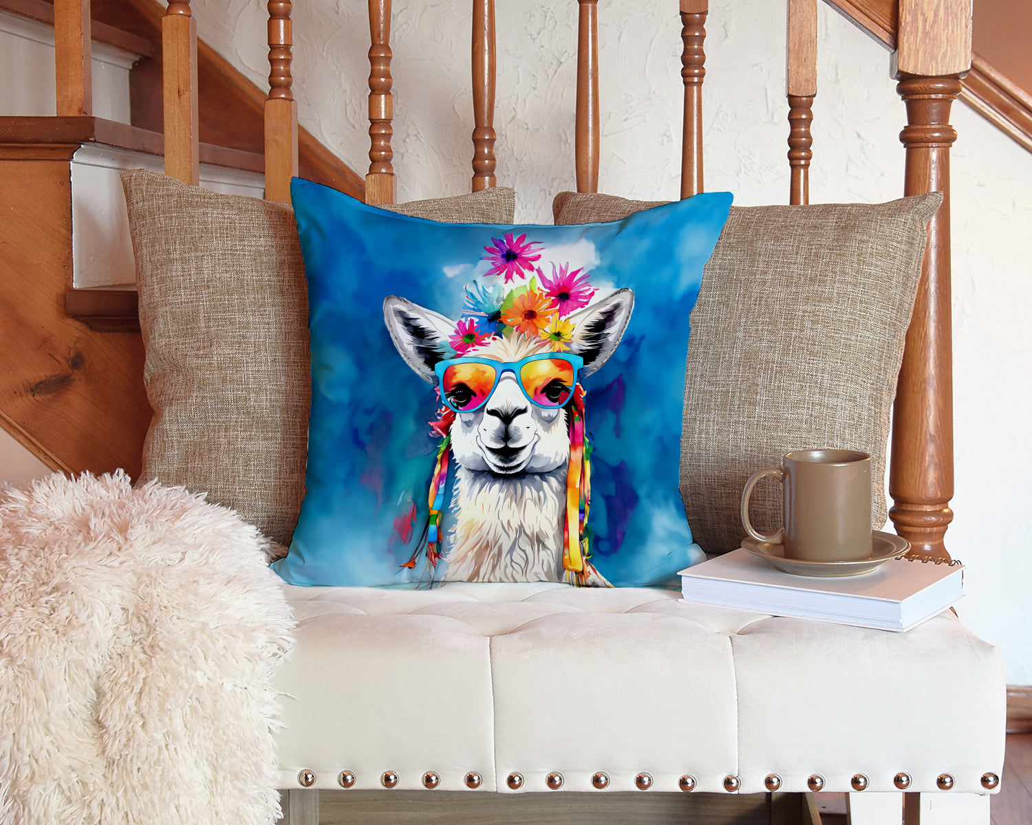 Hippie Animal Llama Throw Pillow