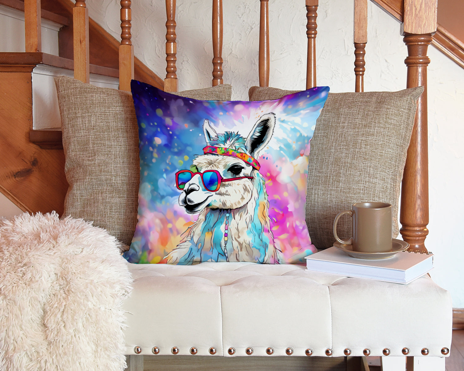 Hippie Animal Llama Throw Pillow