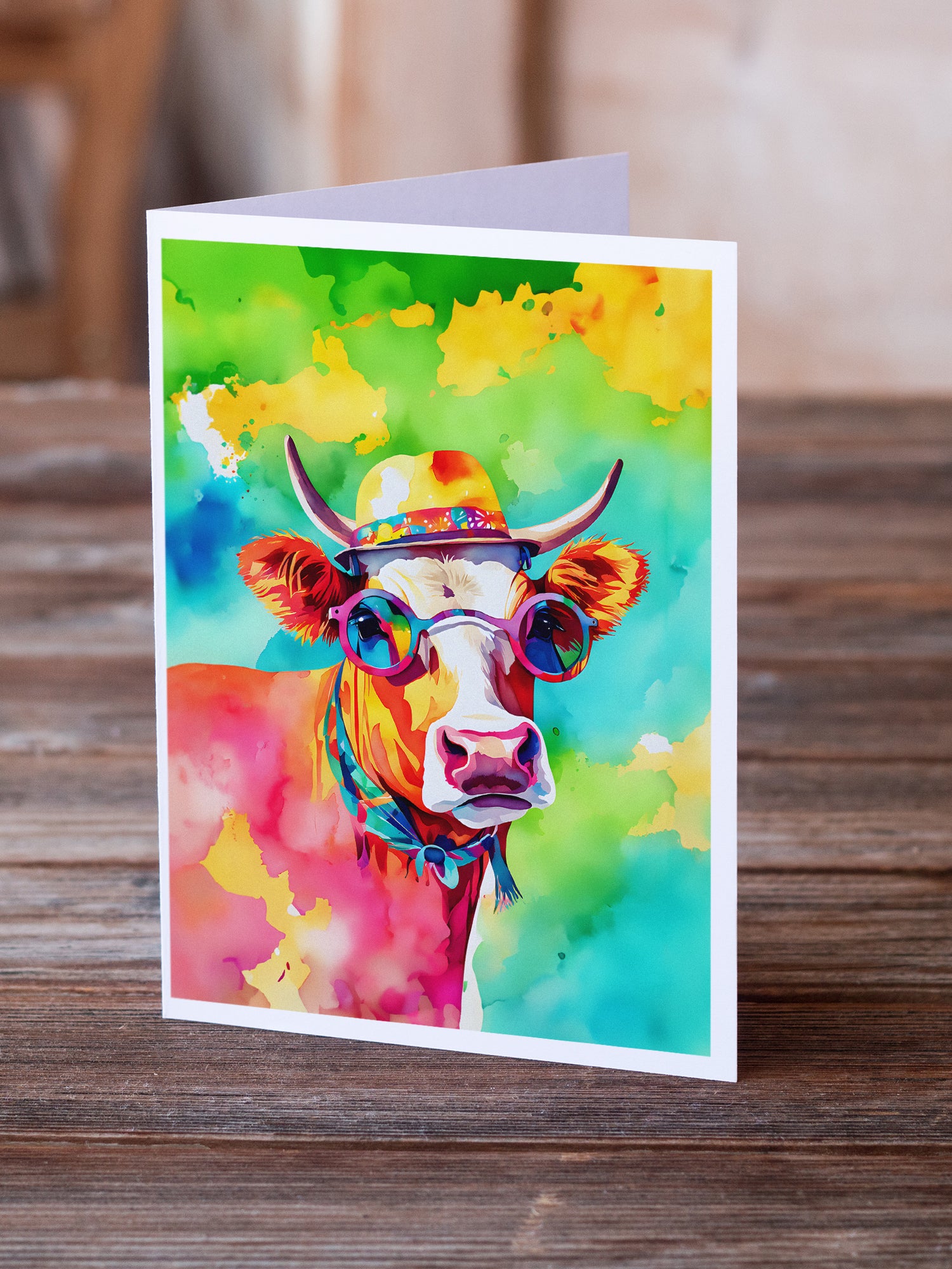 Hippie Animal Malvi Cow Greeting Cards Pack of 8