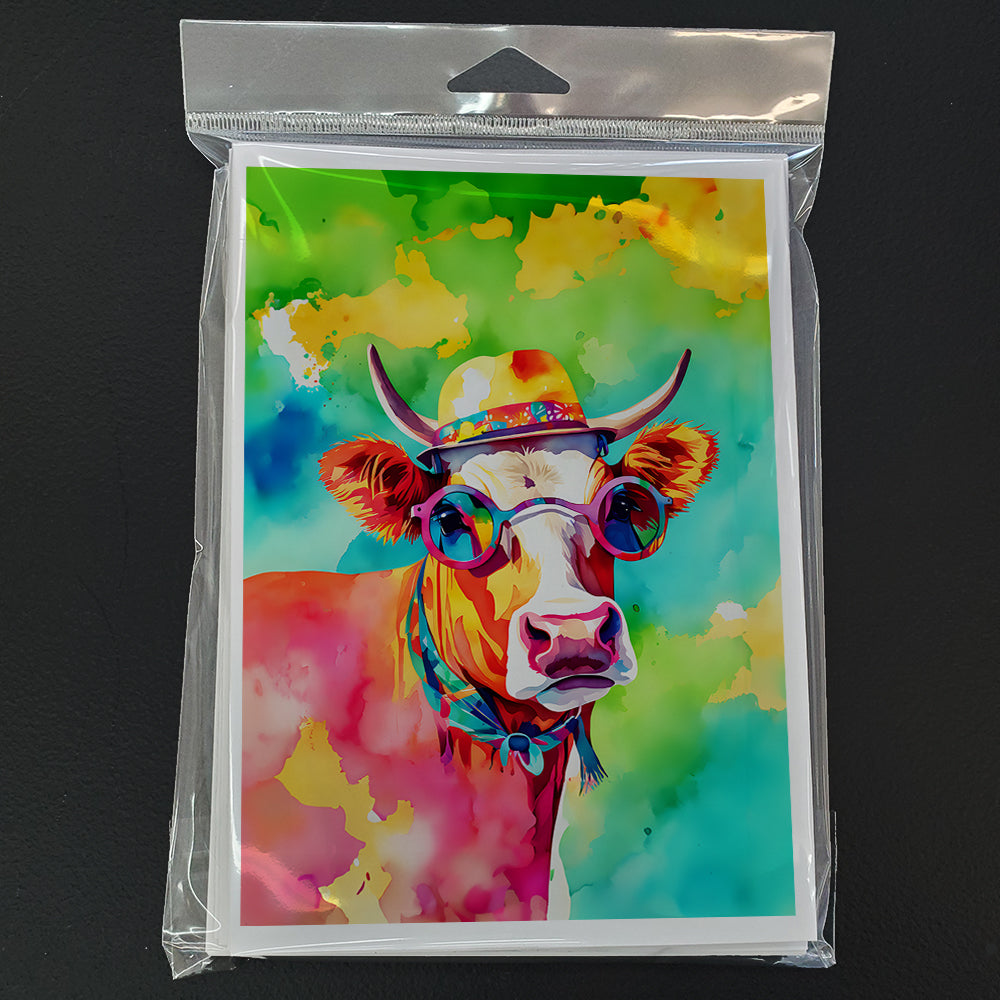 Hippie Animal Malvi Cow Greeting Cards Pack of 8