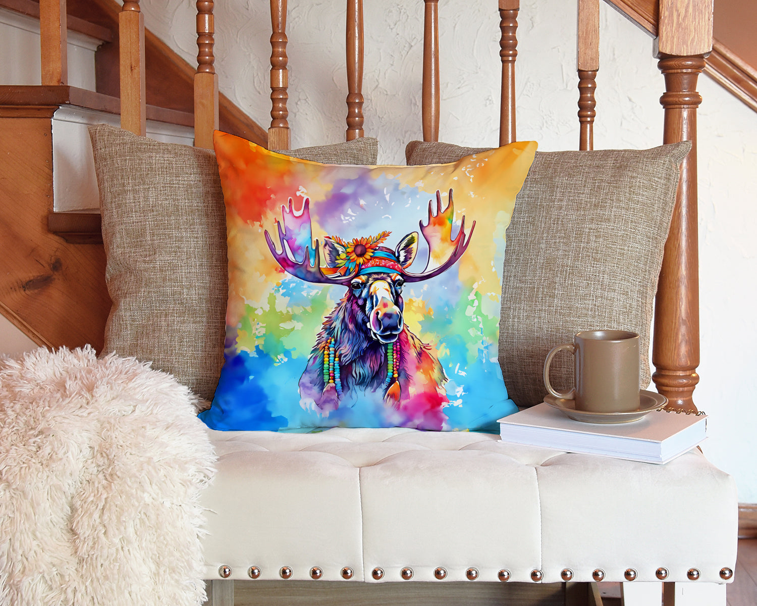 Hippie Animal Moose Throw Pillow