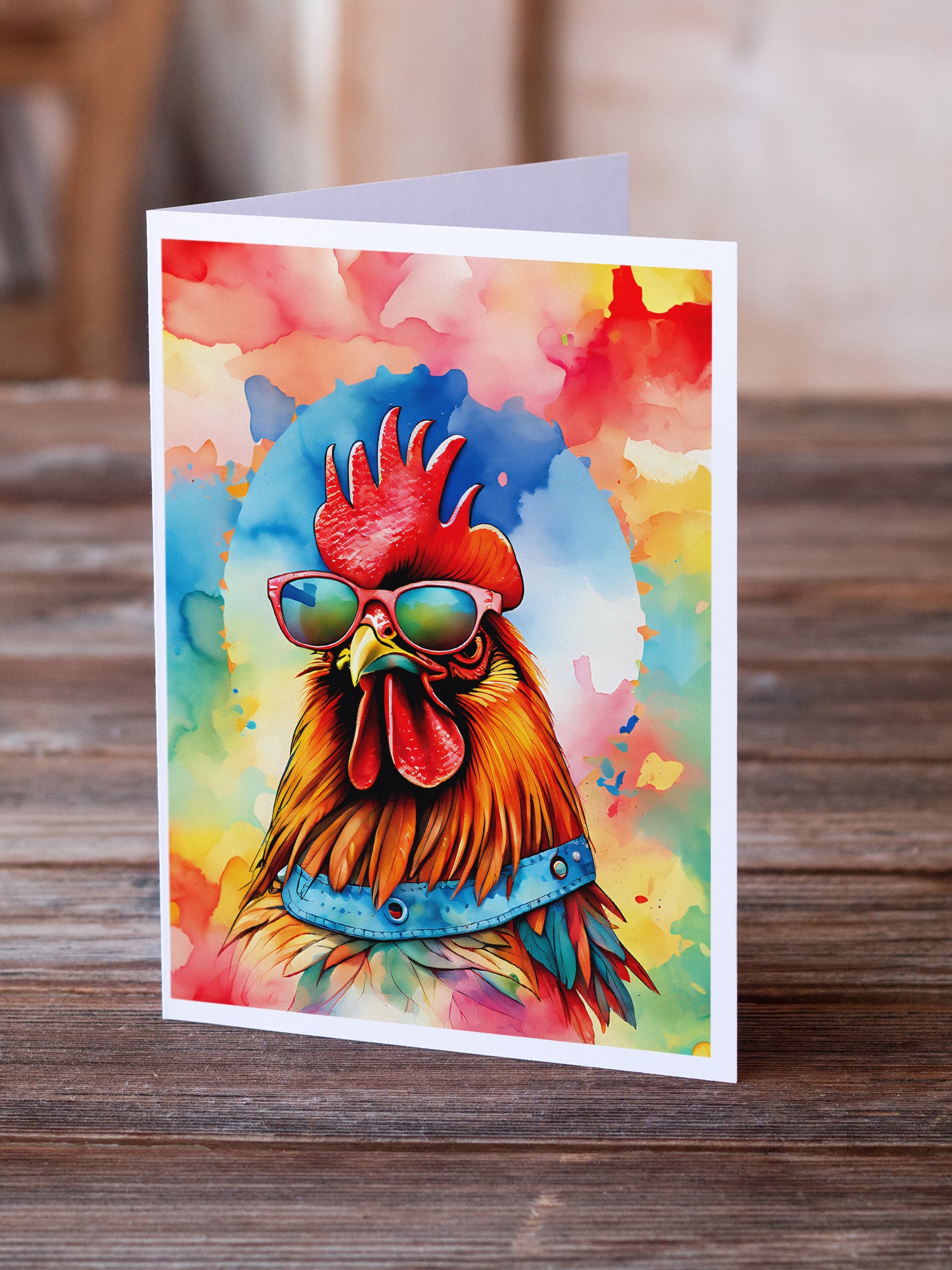 Hippie Animal Red Rooster Greeting Cards Pack of 8