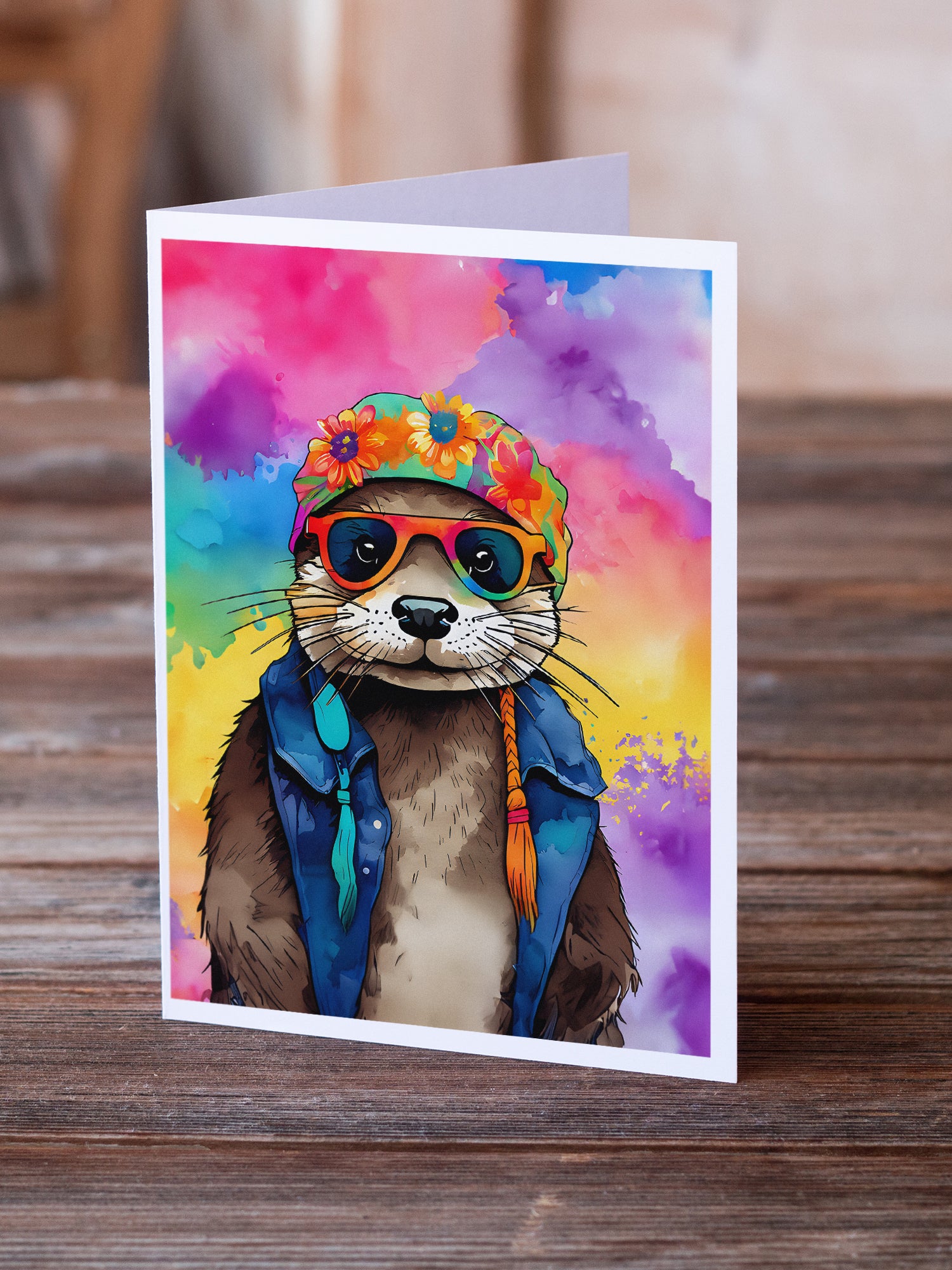 Caroline's Treasures Hippie Animal Otter Greeting Cards - Blank Note Cards – 8-Pack of Artist-Designed Cards with Envelopes