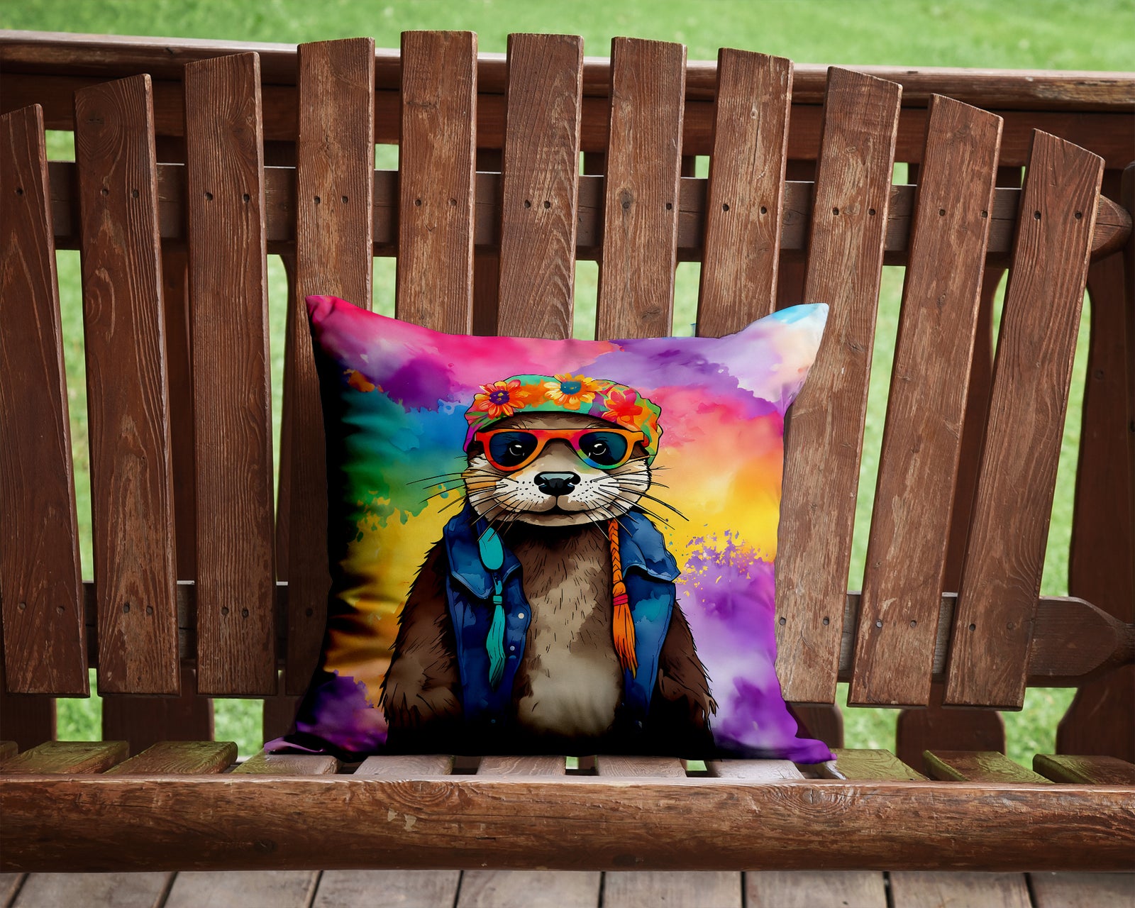 Caroline's Treasures Hippie Animal Otter Throw Pillow - 14x14 Decorative Pillow – Art for Your Home & Patio