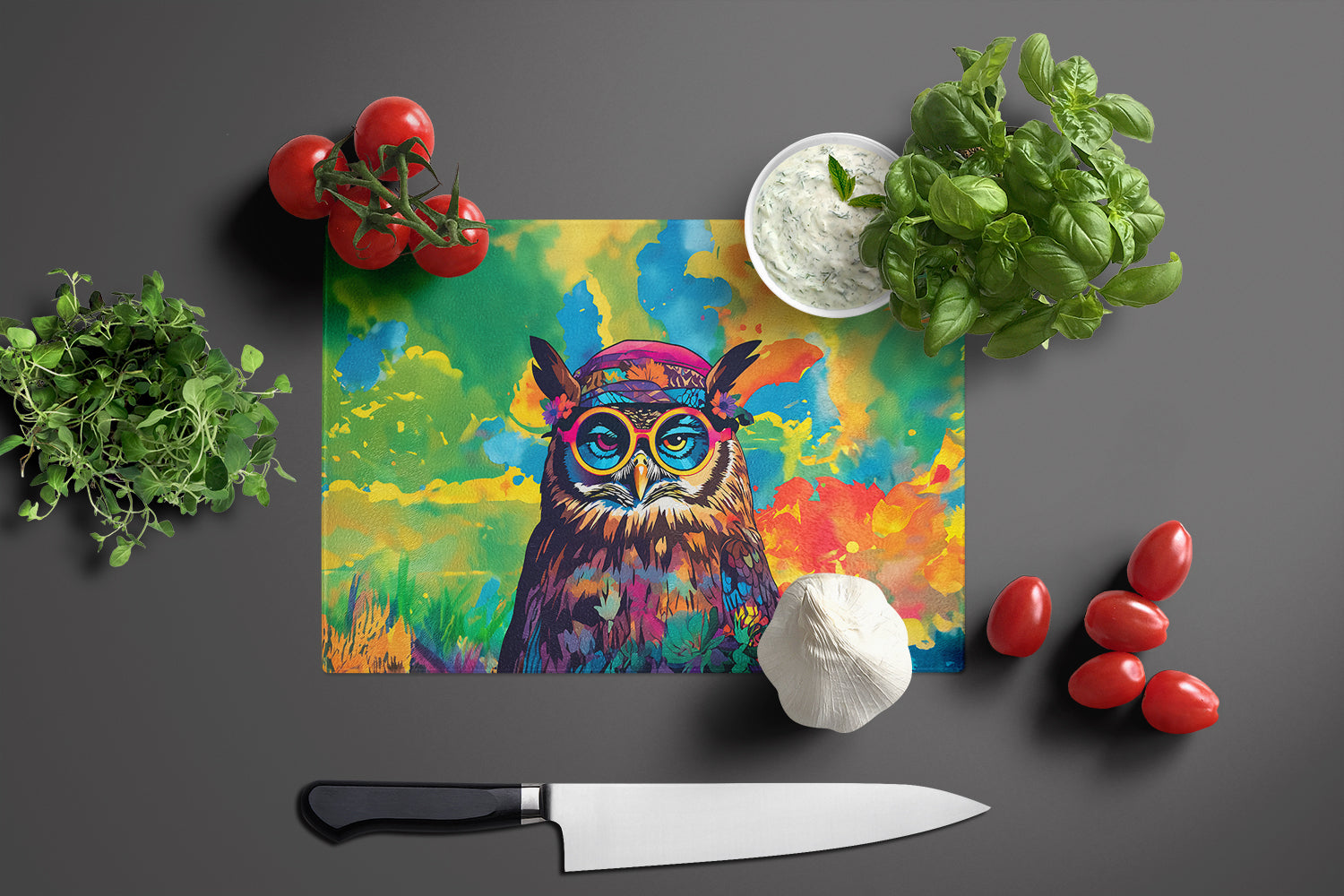Hippie Animal Owl Glass Cutting Board
