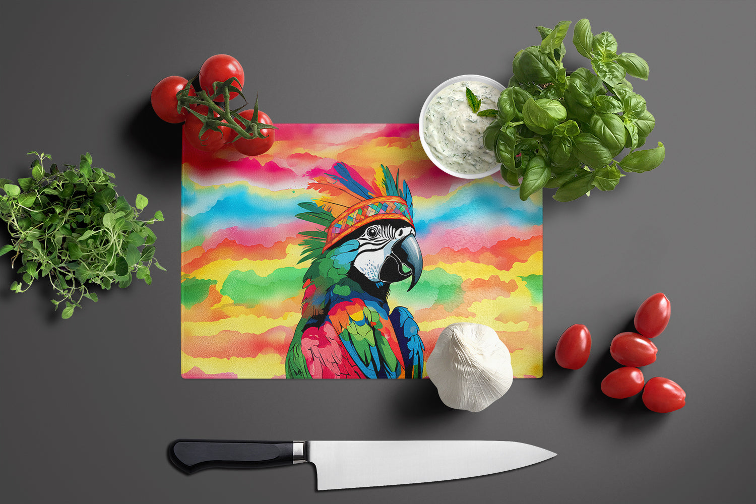 Hippie Animal Parrot Glass Cutting Board