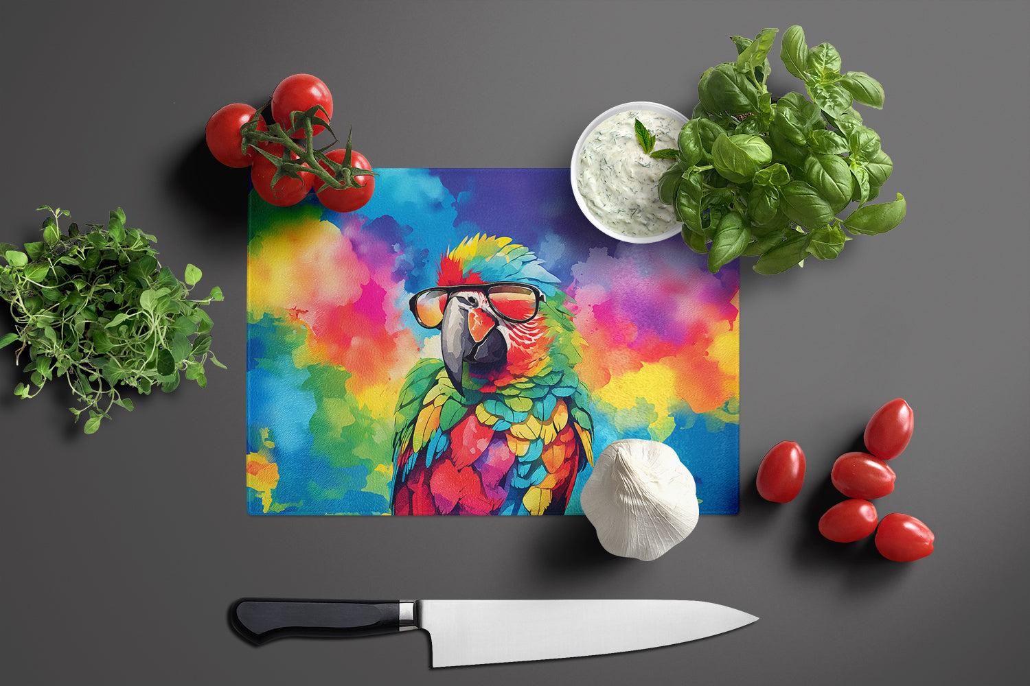Hippie Animal Parrot Glass Cutting Board