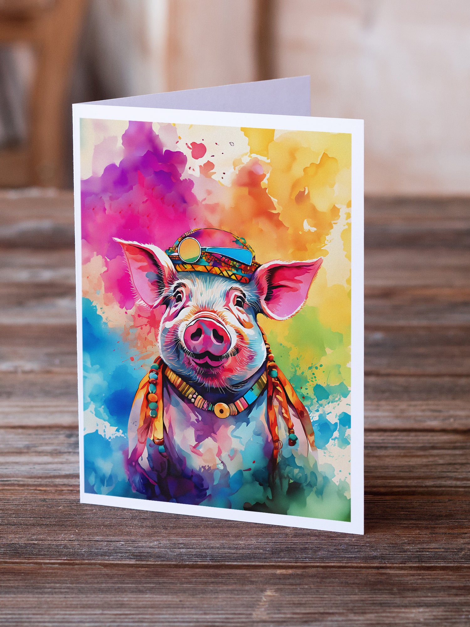 Buy this Hippie Animal Pig Greeting Cards Pack of 8