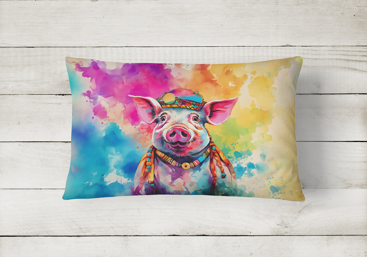 Hippie Animal Pig Throw Pillow