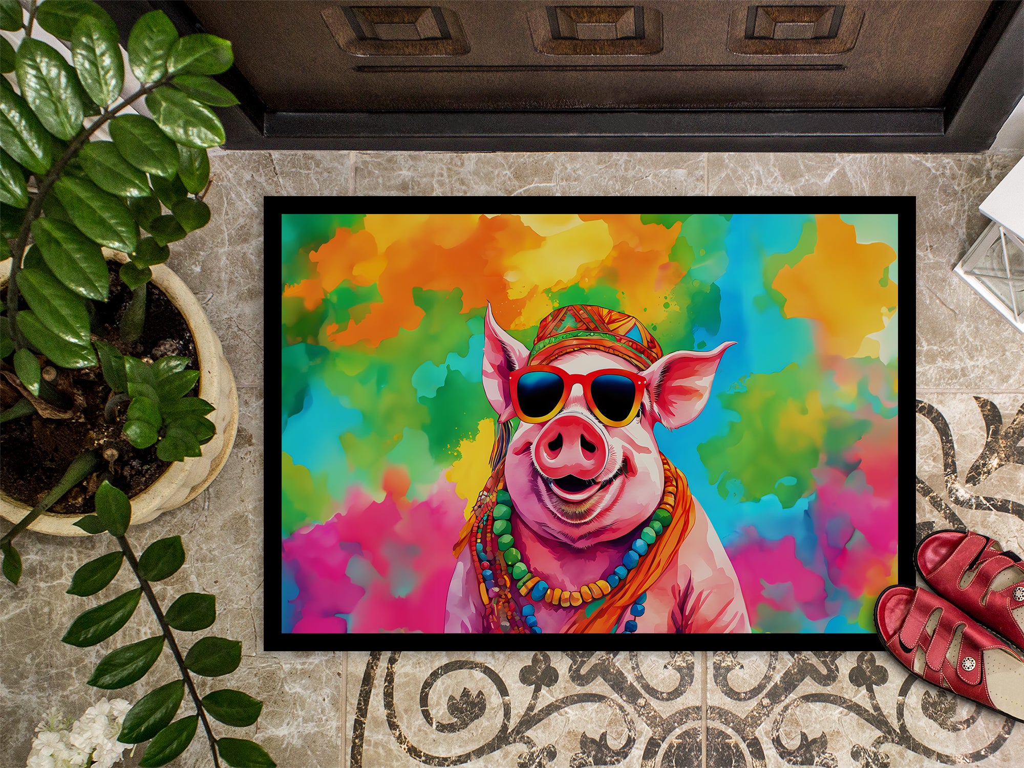 Hippie Animal Pig Doormat