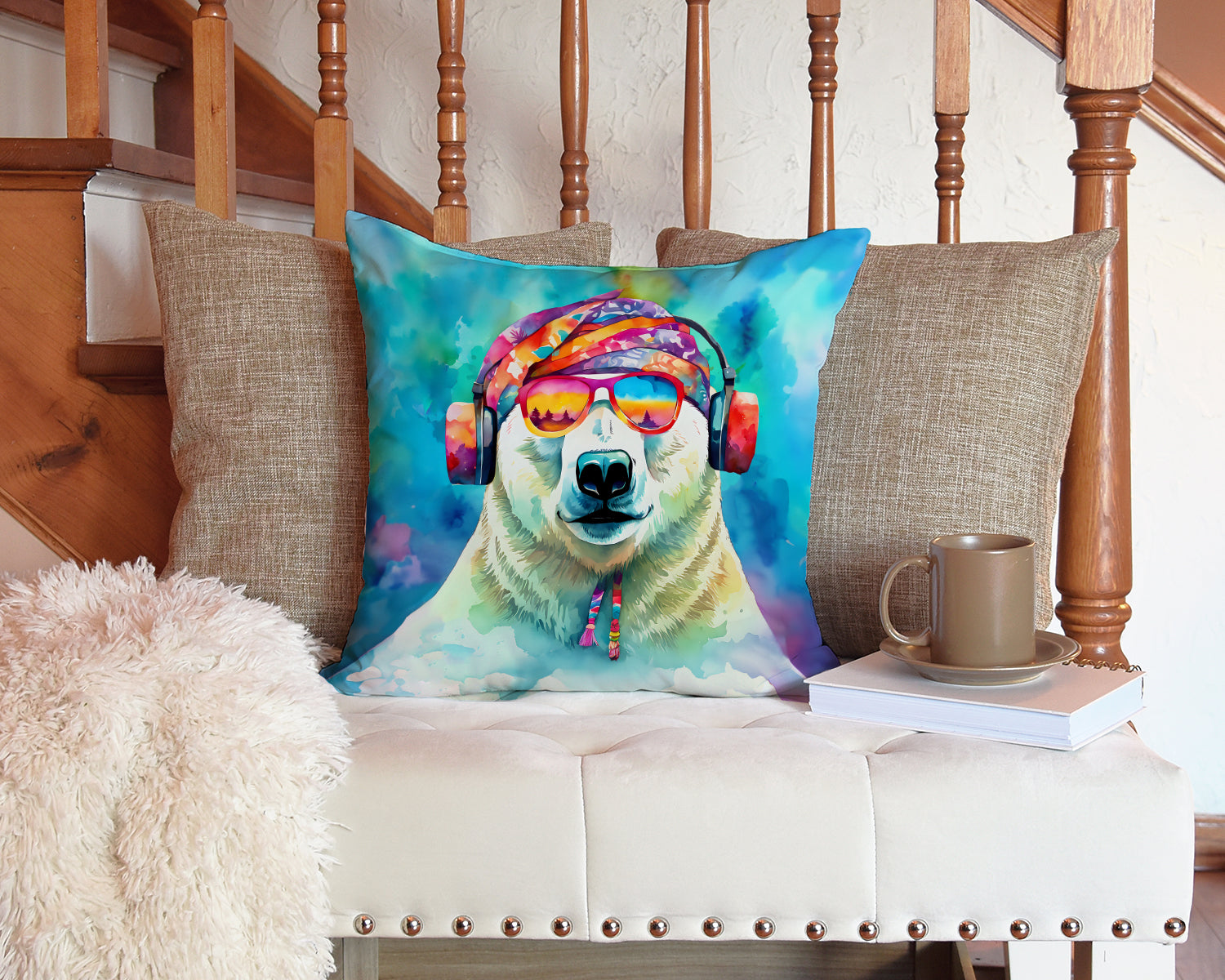 Hippie Animal Polar Bear Throw Pillow