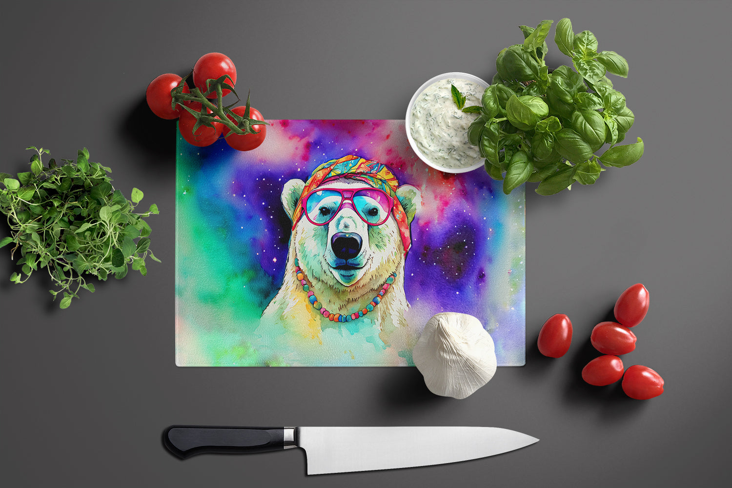 Hippie Animal Polar Bear Glass Cutting Board