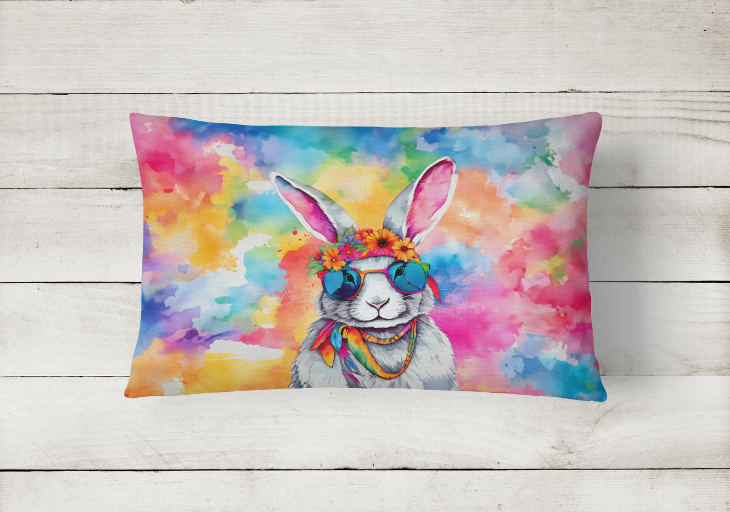 Hippie Animal Rabbit Throw Pillow