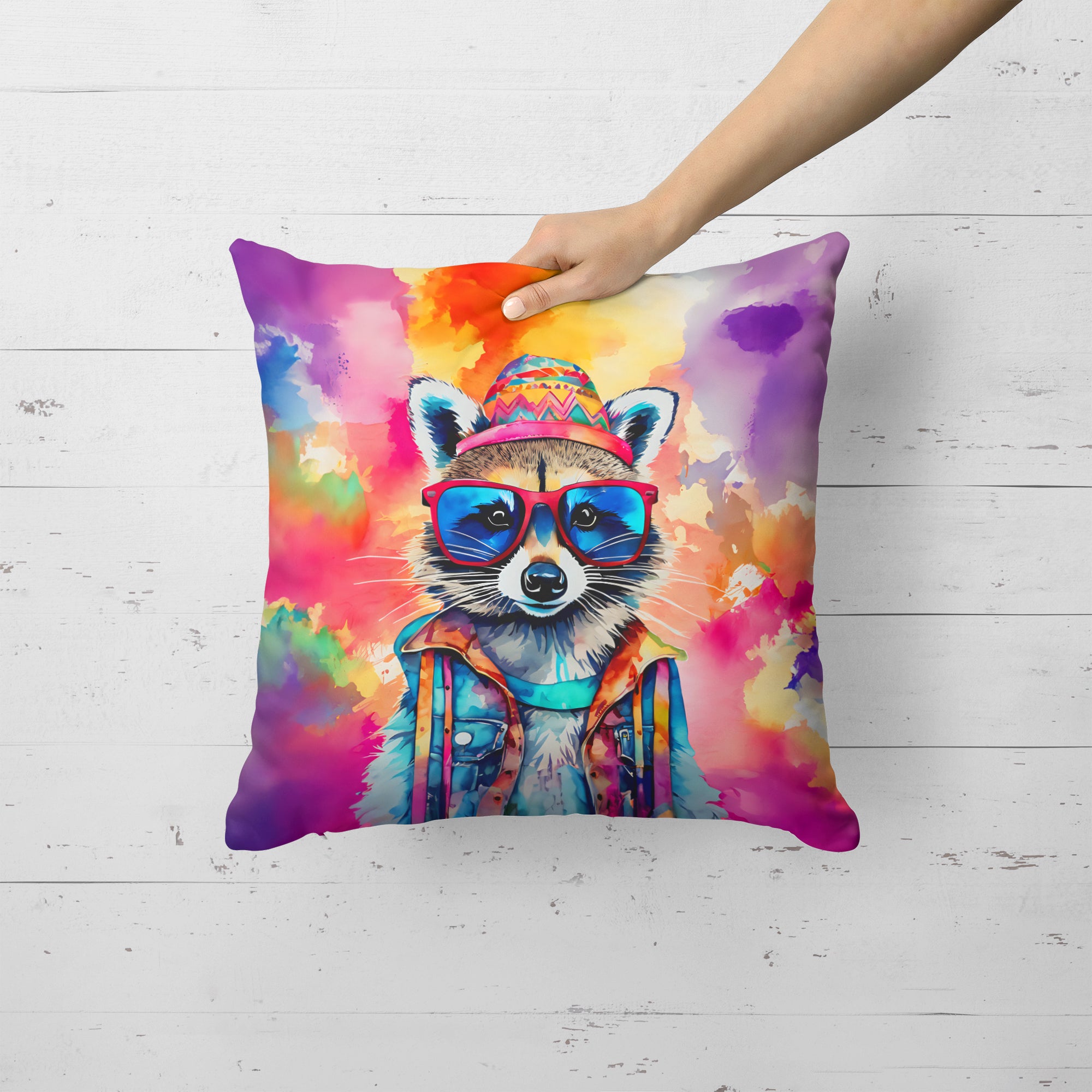 Hippie Animal Raccoon Throw Pillow