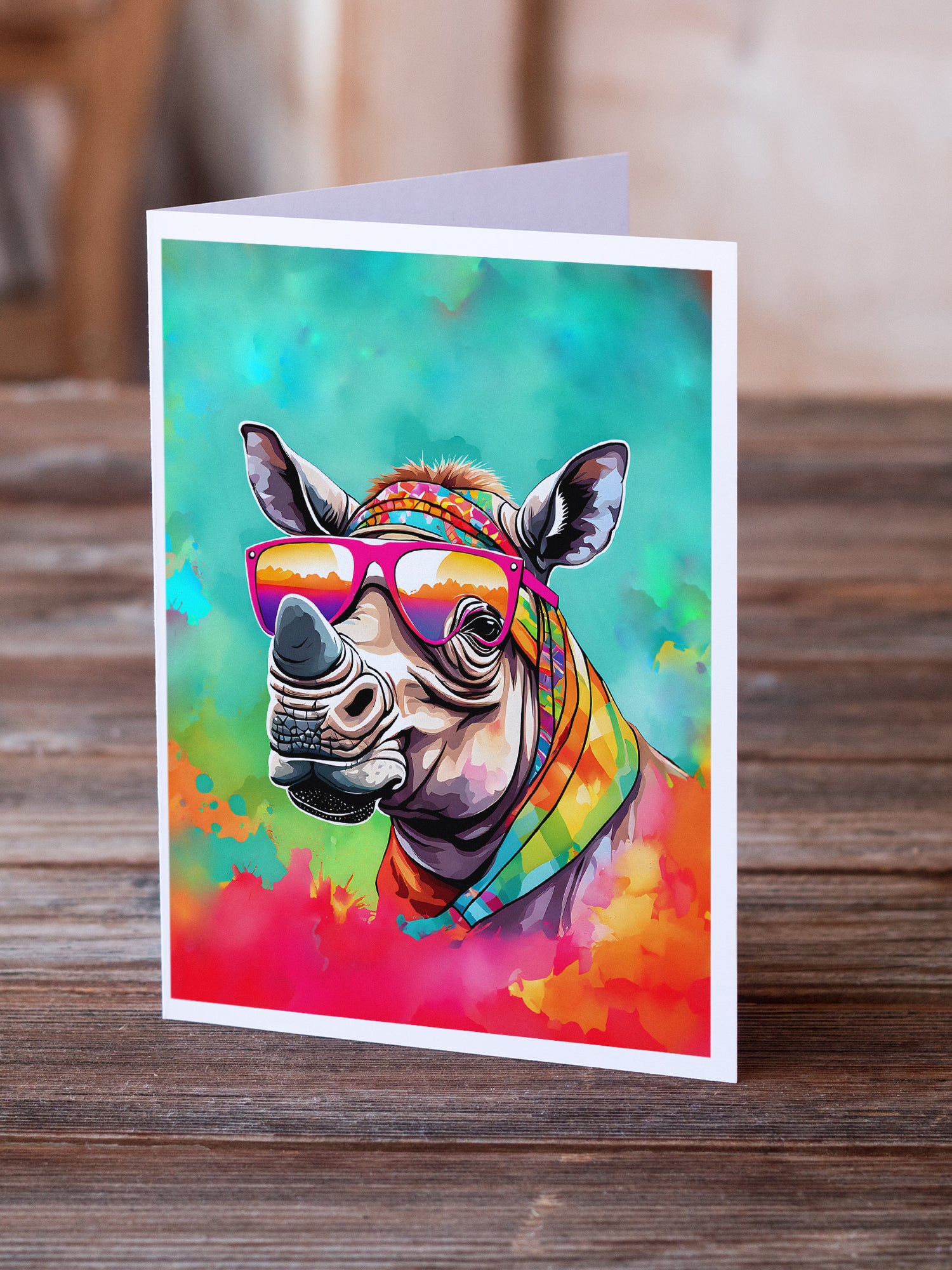 Hippie Animal Rhinoceros Greeting Cards Pack of 8