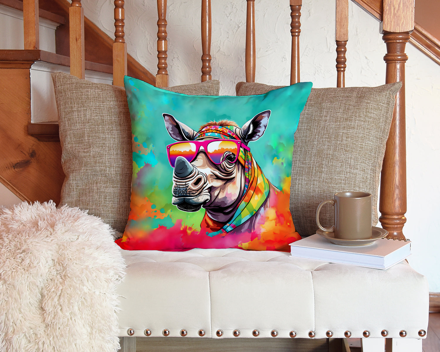 Hippie Animal Rhinoceros Throw Pillow