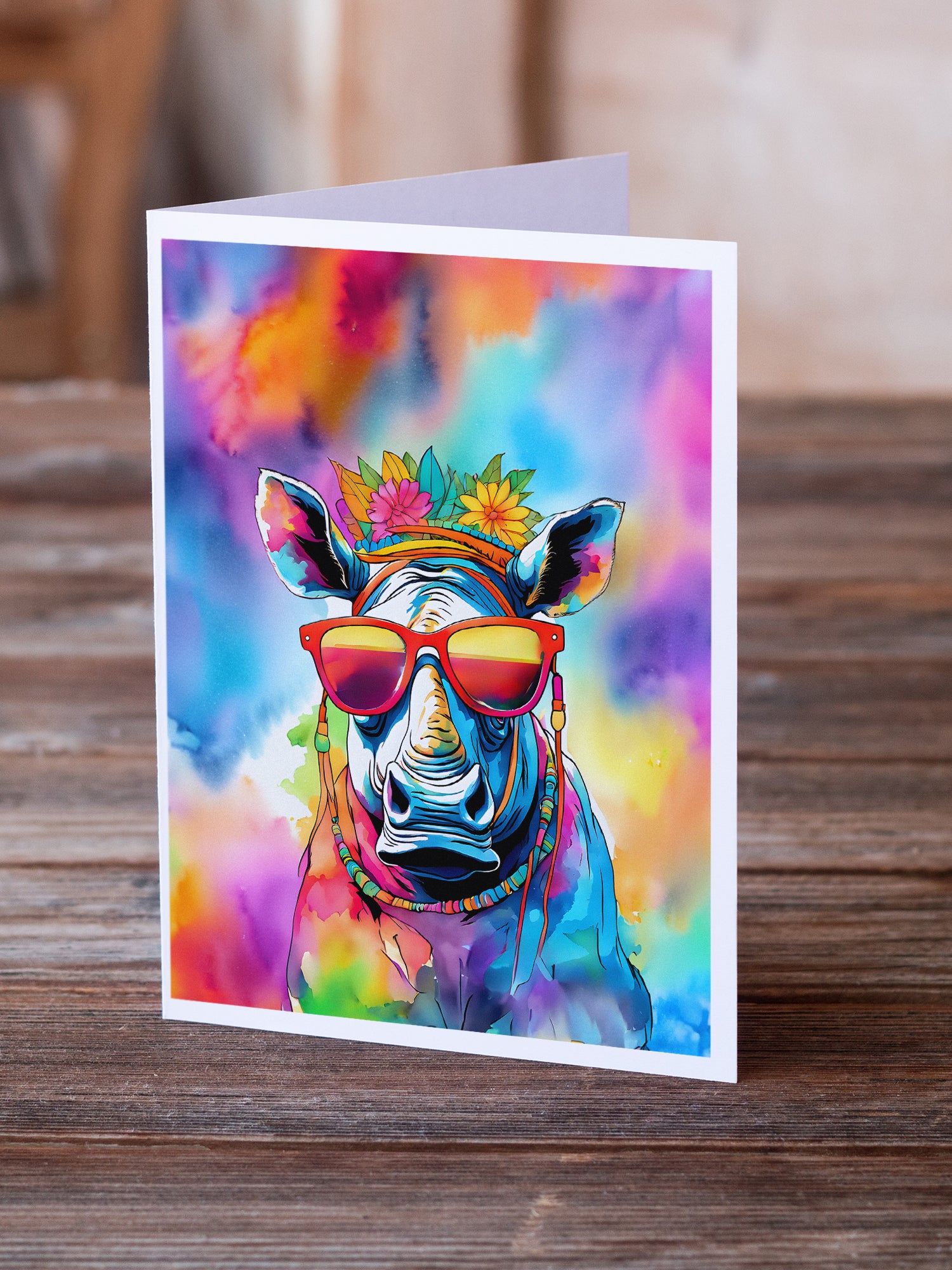 Hippie Animal Rhinoceros Greeting Cards Pack of 8