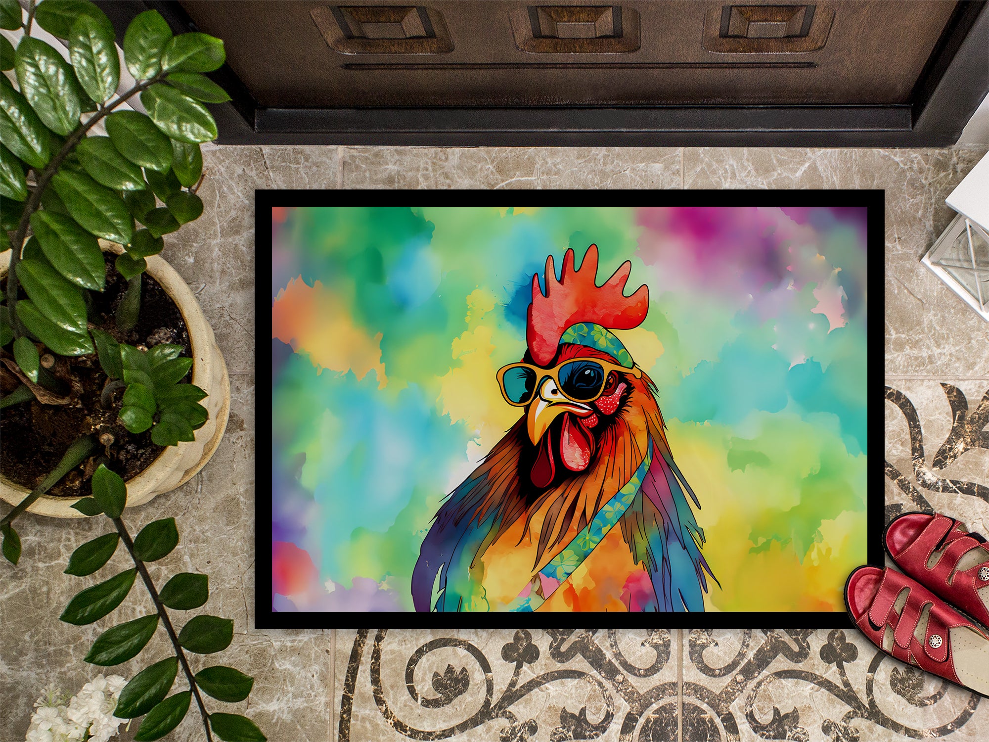 Hippie Animal Rooster Doormat