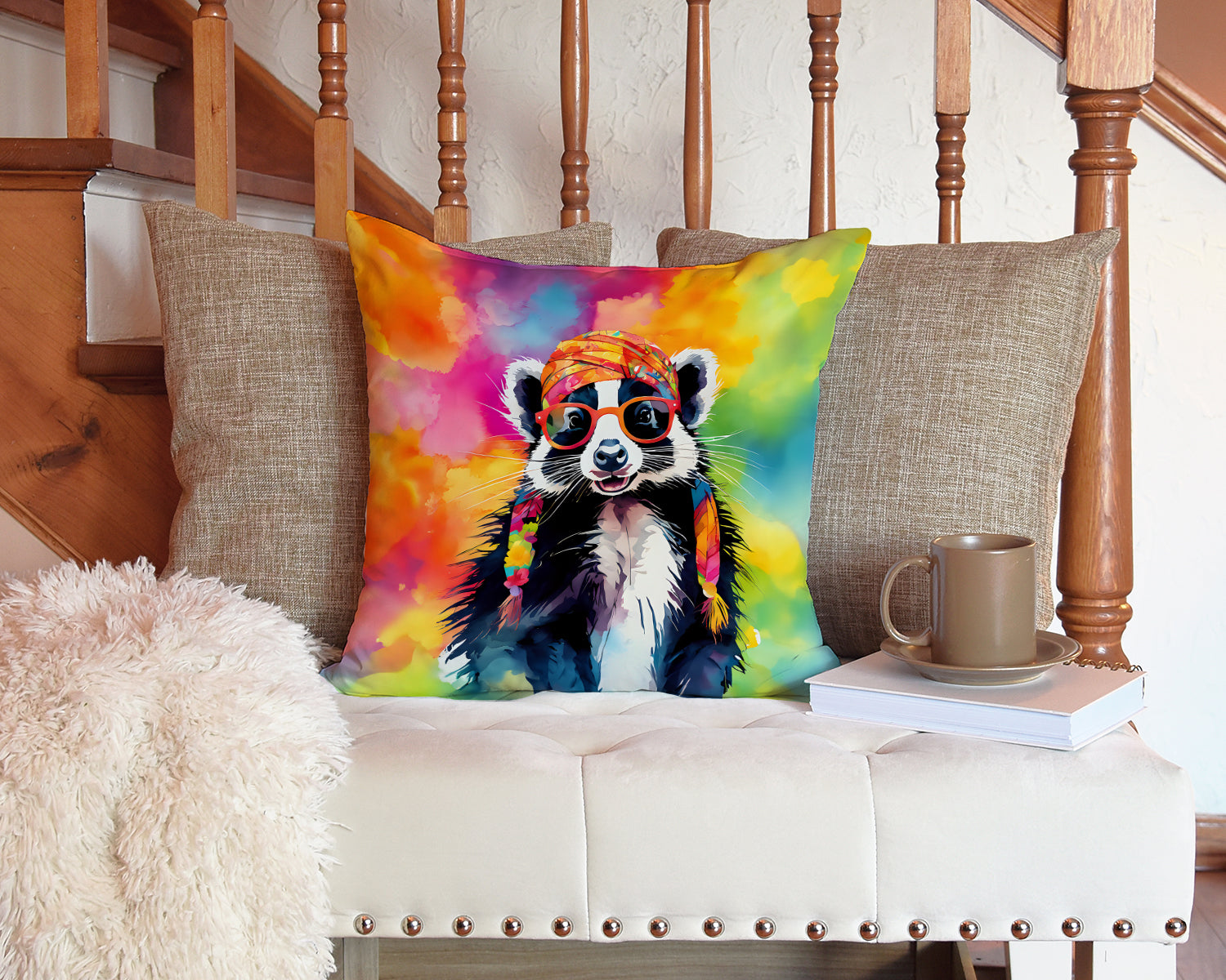 Hippie Animal Skunk Throw Pillow