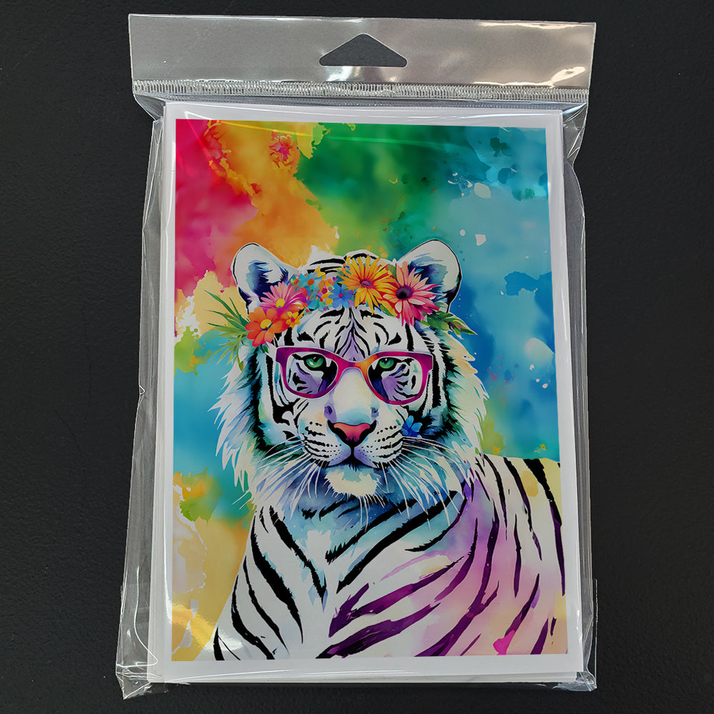 Hippie Animal White Tiger Greeting Cards Pack of 8