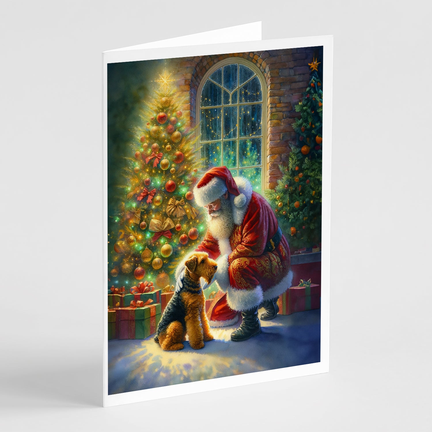 Buy this Airedale Terrier and Santa Claus Greeting Cards Pack of 8