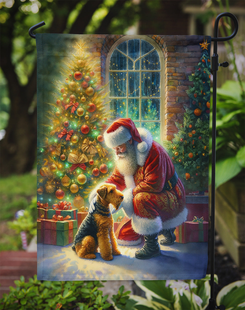 Airedale Terrier and Santa Claus Garden Flag