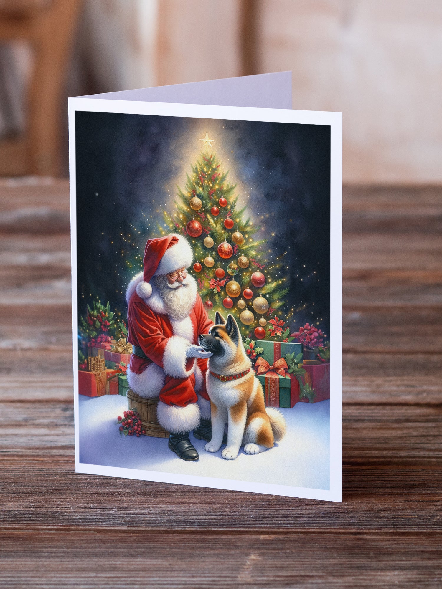 Akita and Santa Claus Greeting Cards Pack of 8