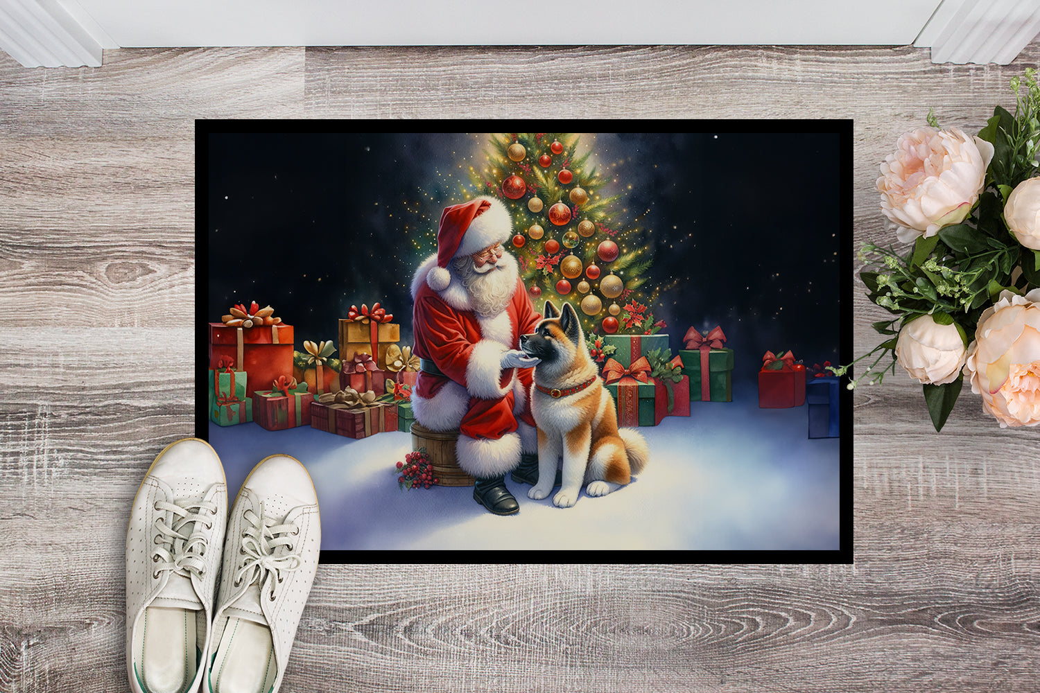 Akita and Santa Claus Doormat