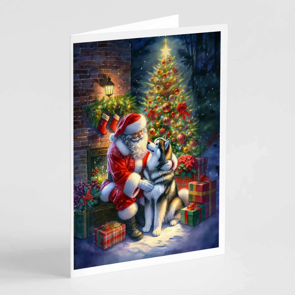 Buy this Alaskan Malamute and Santa Claus Greeting Cards Pack of 8