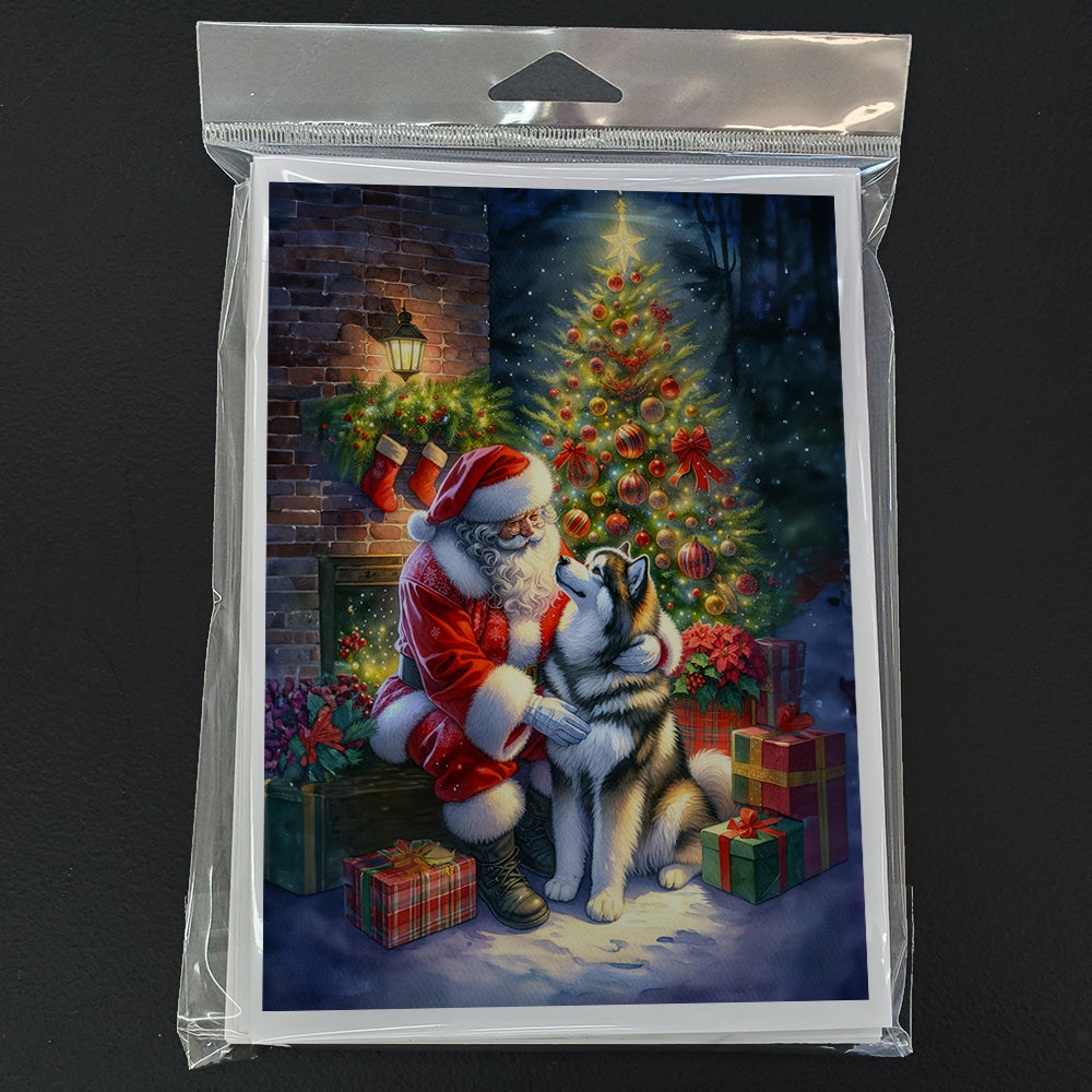 Alaskan Malamute and Santa Claus Greeting Cards Pack of 8