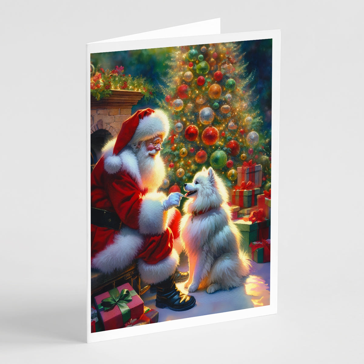 Buy this American Eskimo and Santa Claus Greeting Cards Pack of 8