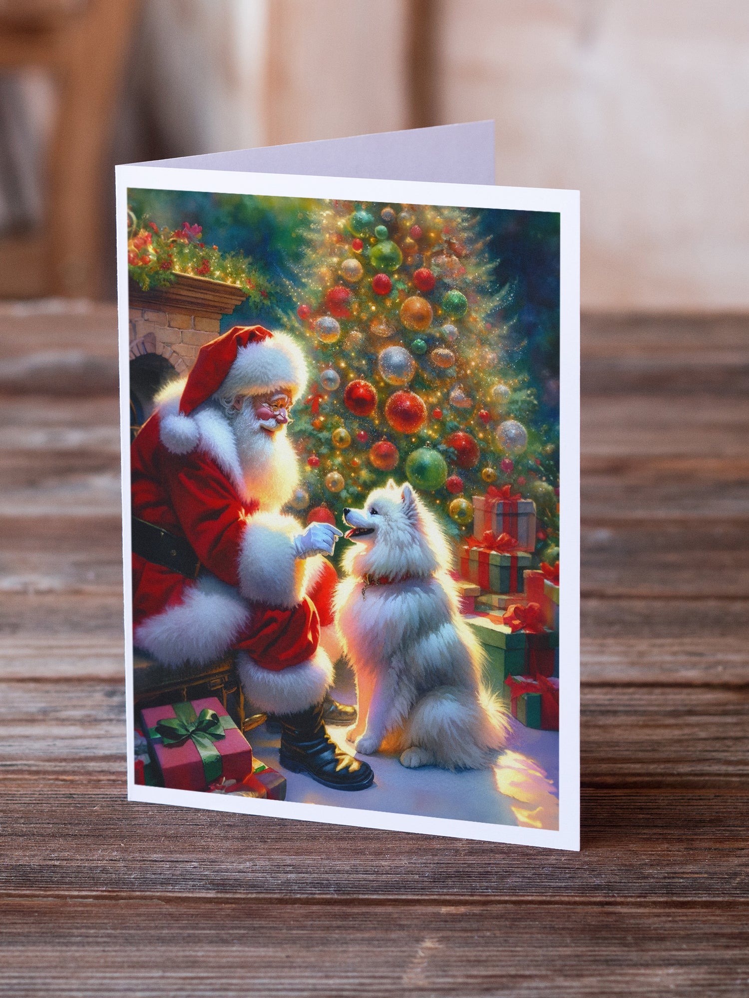 American Eskimo and Santa Claus Greeting Cards Pack of 8