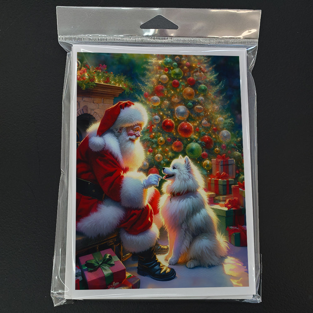 American Eskimo and Santa Claus Greeting Cards Pack of 8