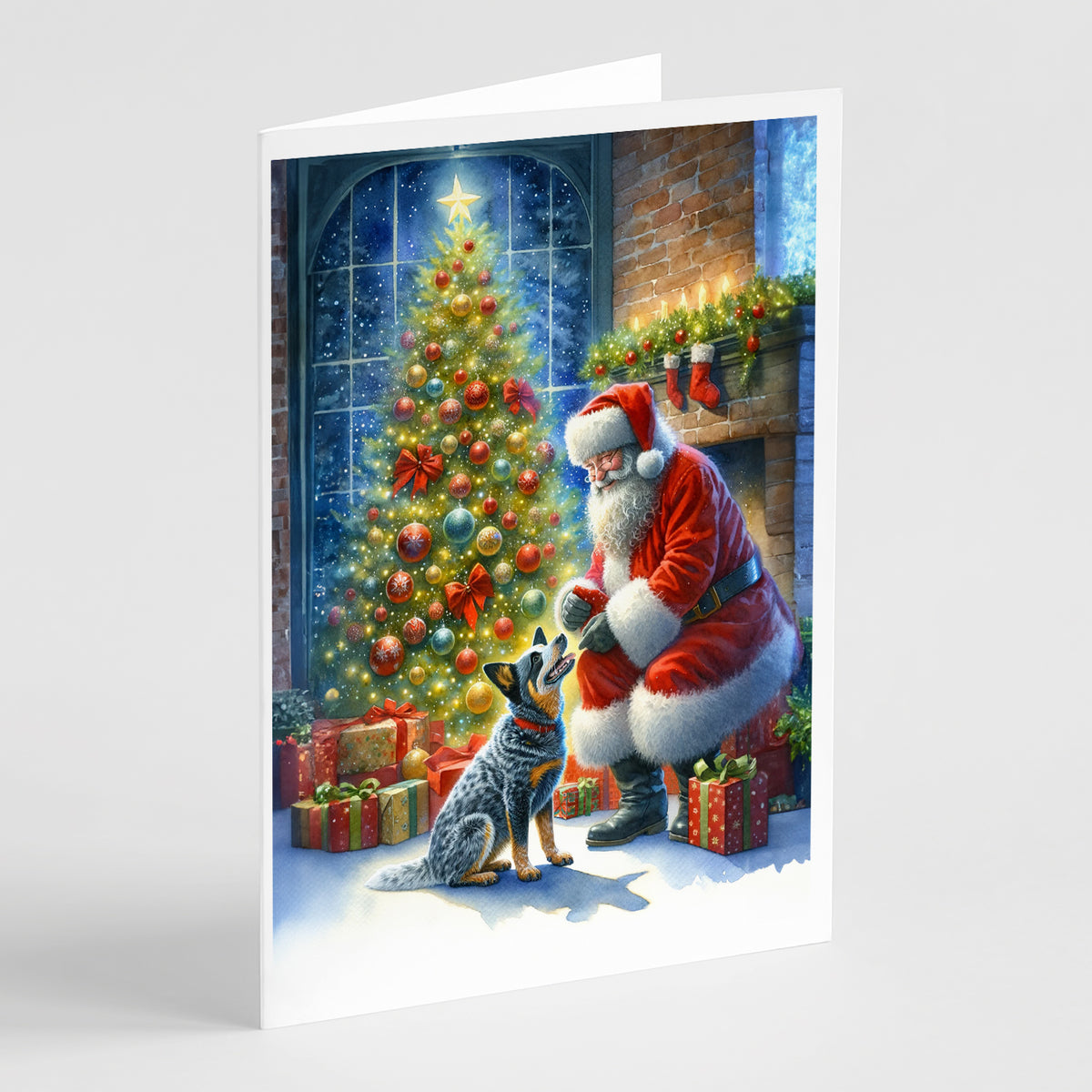 Buy this Australian Cattle Dog and Santa Claus Greeting Cards Pack of 8
