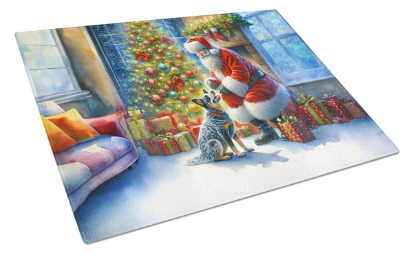 Buy this Australian Cattle Dog and Santa Claus Glass Cutting Board