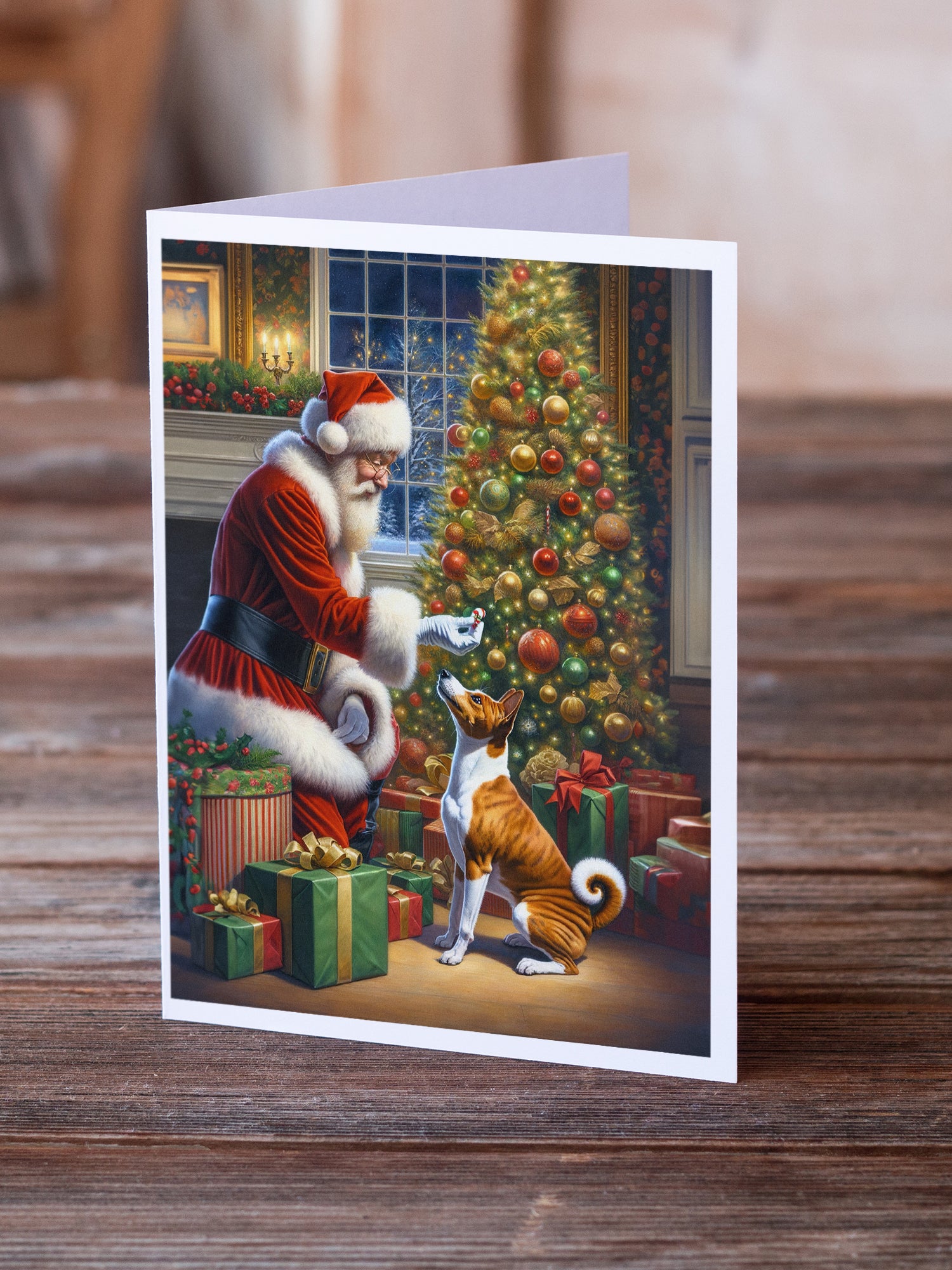 Basenji and Santa Claus Greeting Cards Pack of 8