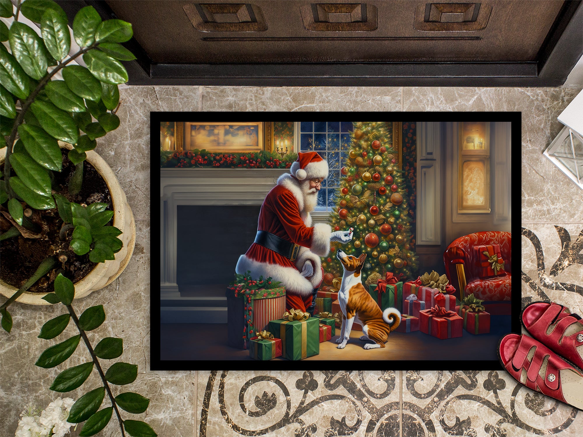 Basenji and Santa Claus Doormat