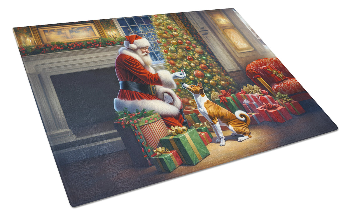 Buy this Basenji and Santa Claus Glass Cutting Board