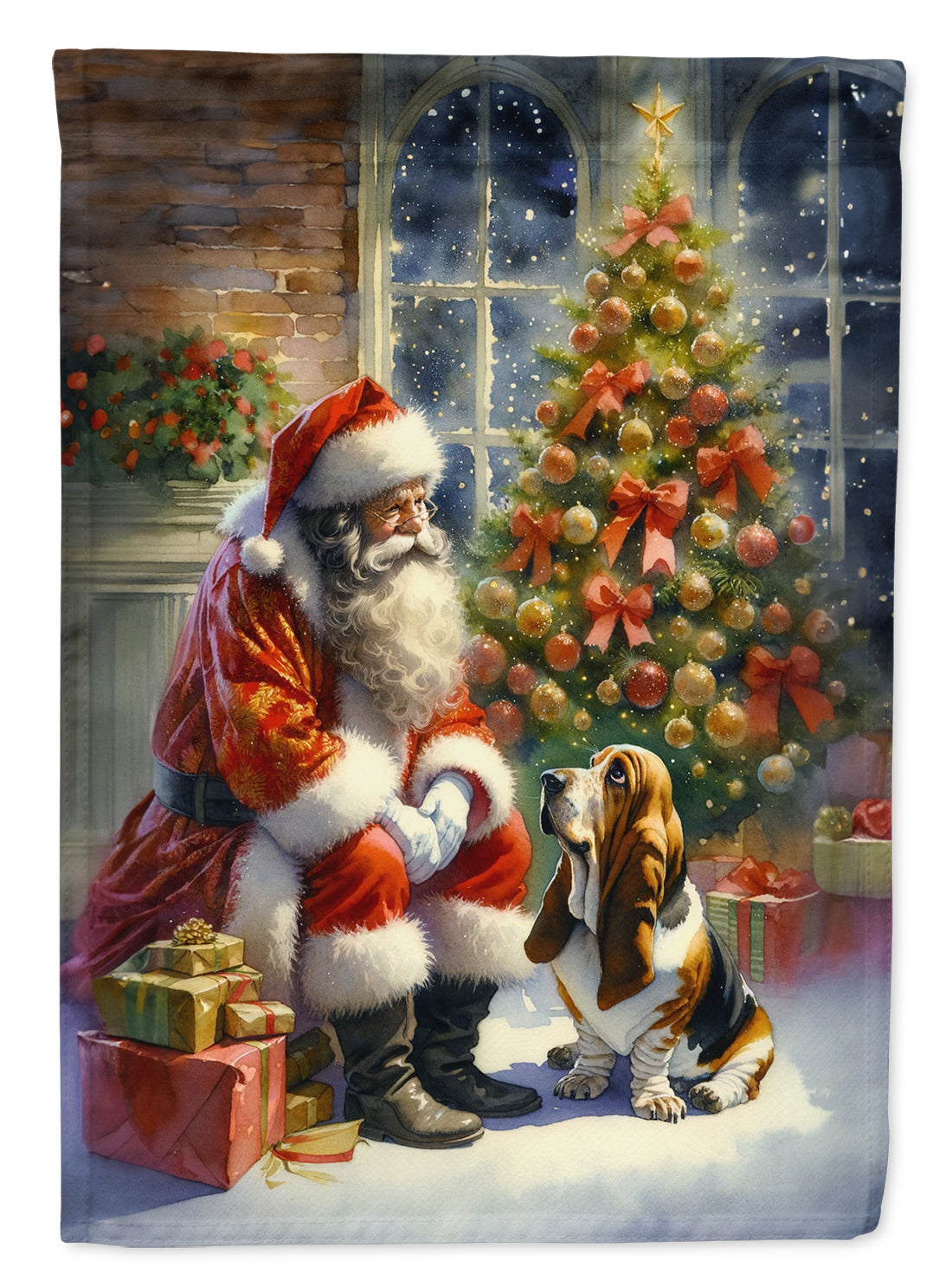 Buy this Basset Hound and Santa Claus House Flag