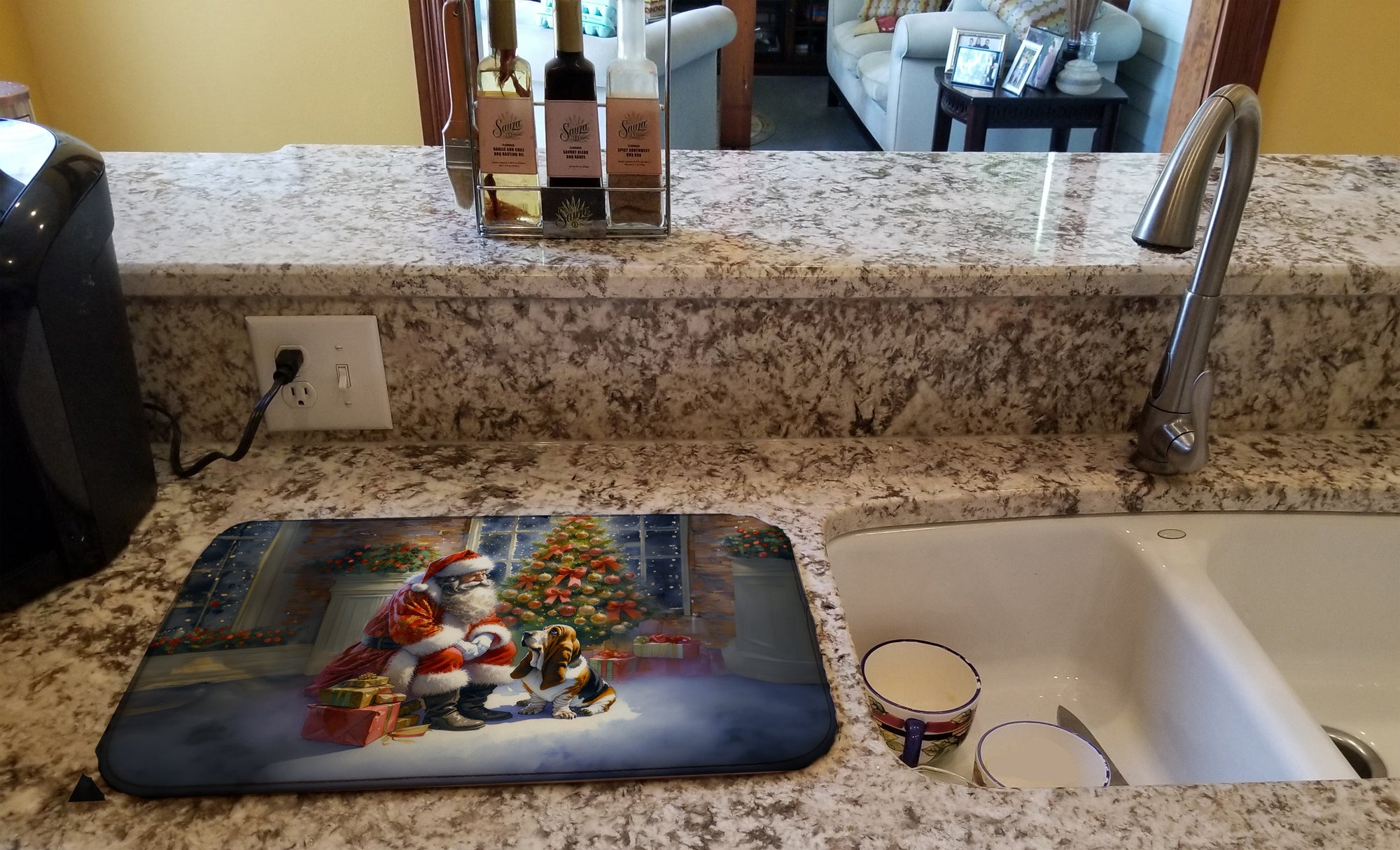 Basset Hound and Santa Claus Dish Drying Mat