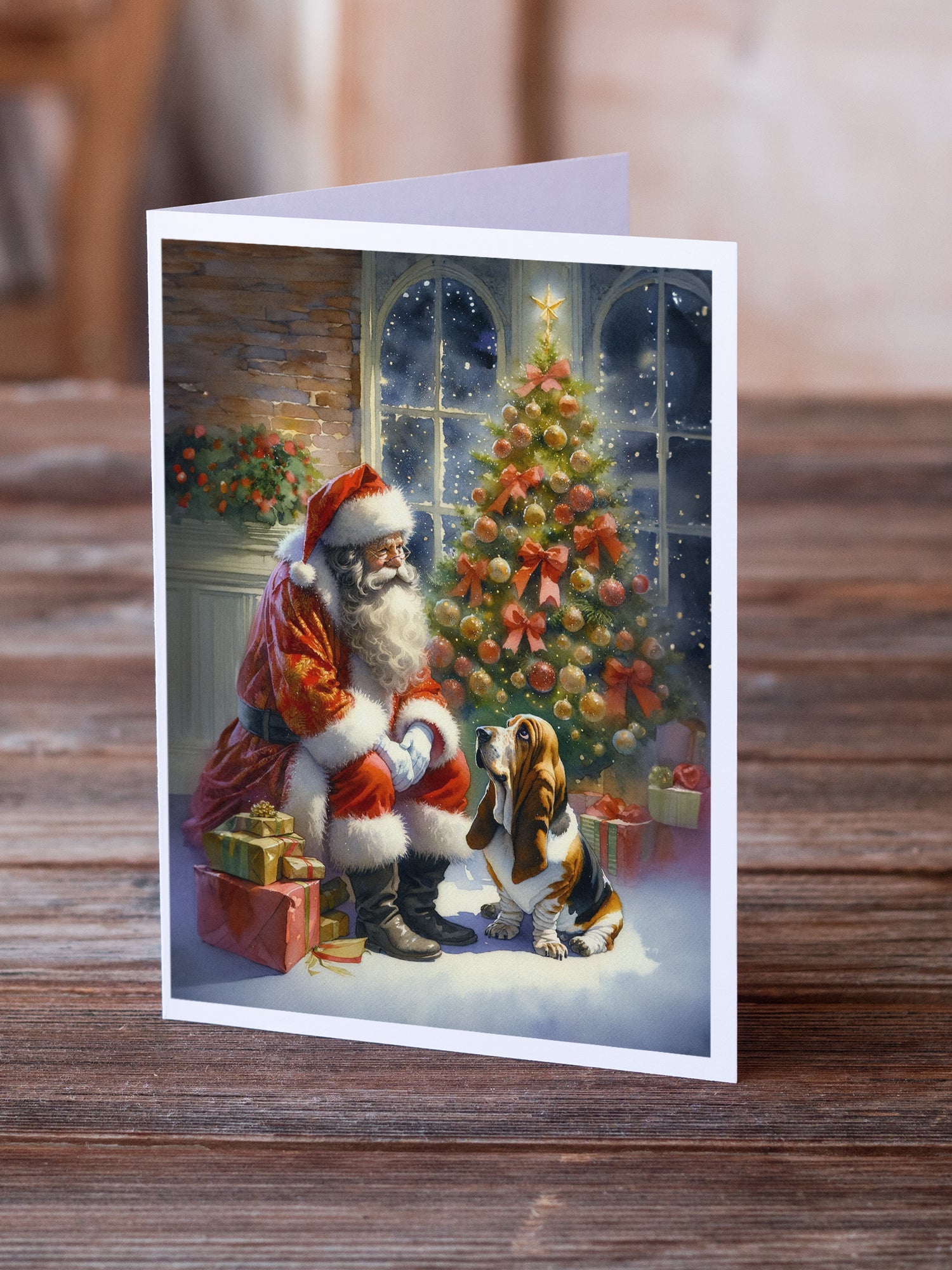 Buy this Basset Hound and Santa Claus Greeting Cards Pack of 8