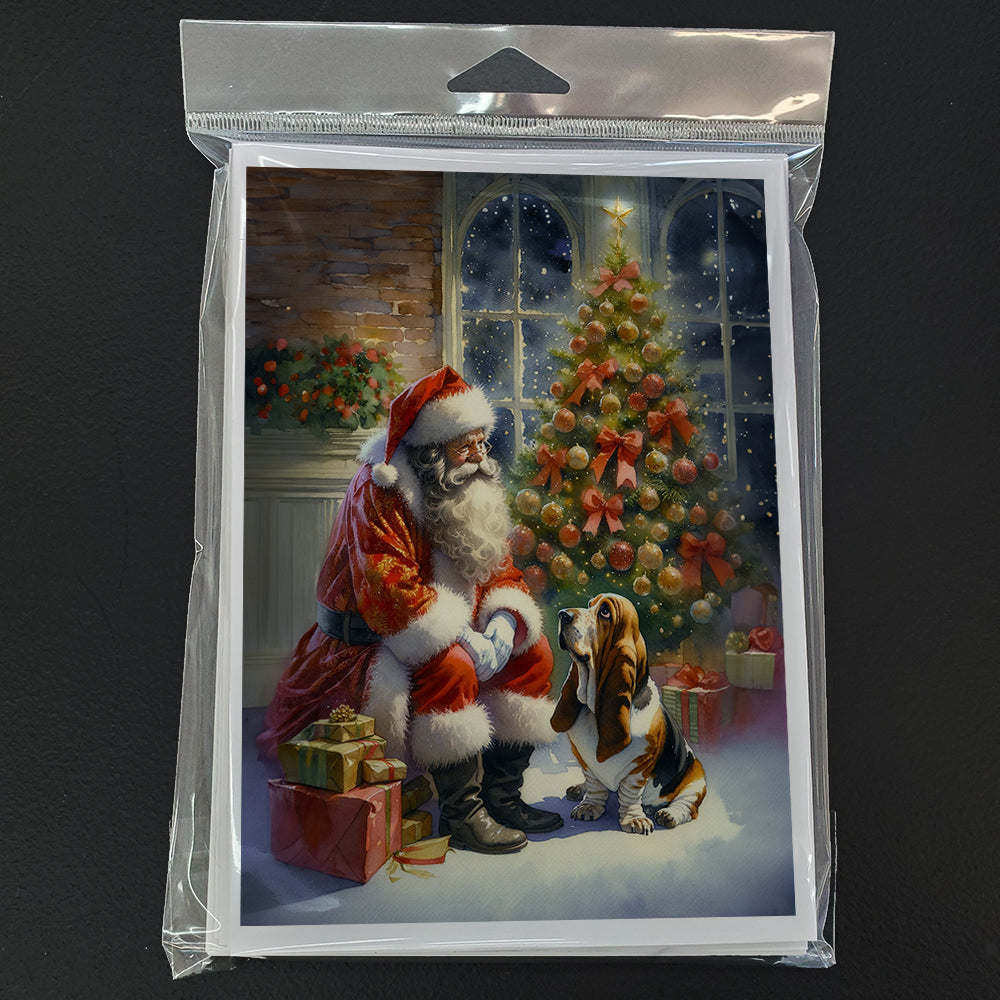 Basset Hound and Santa Claus Greeting Cards Pack of 8