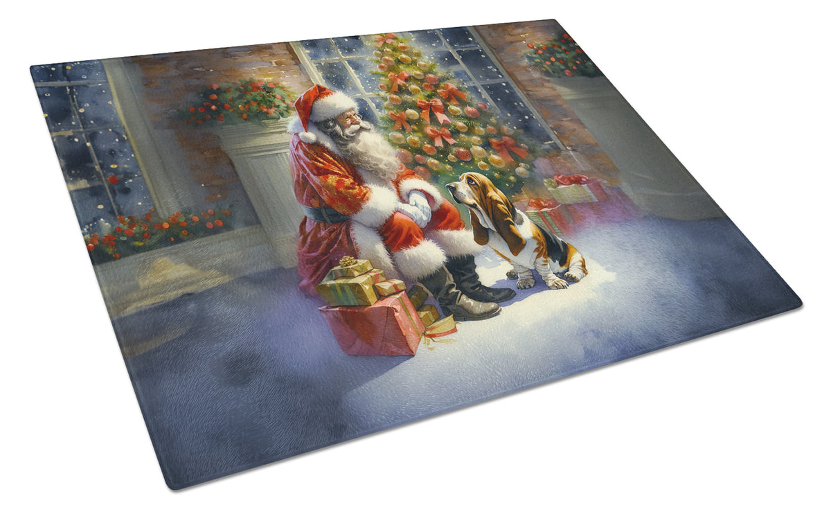 Buy this Basset Hound and Santa Claus Glass Cutting Board