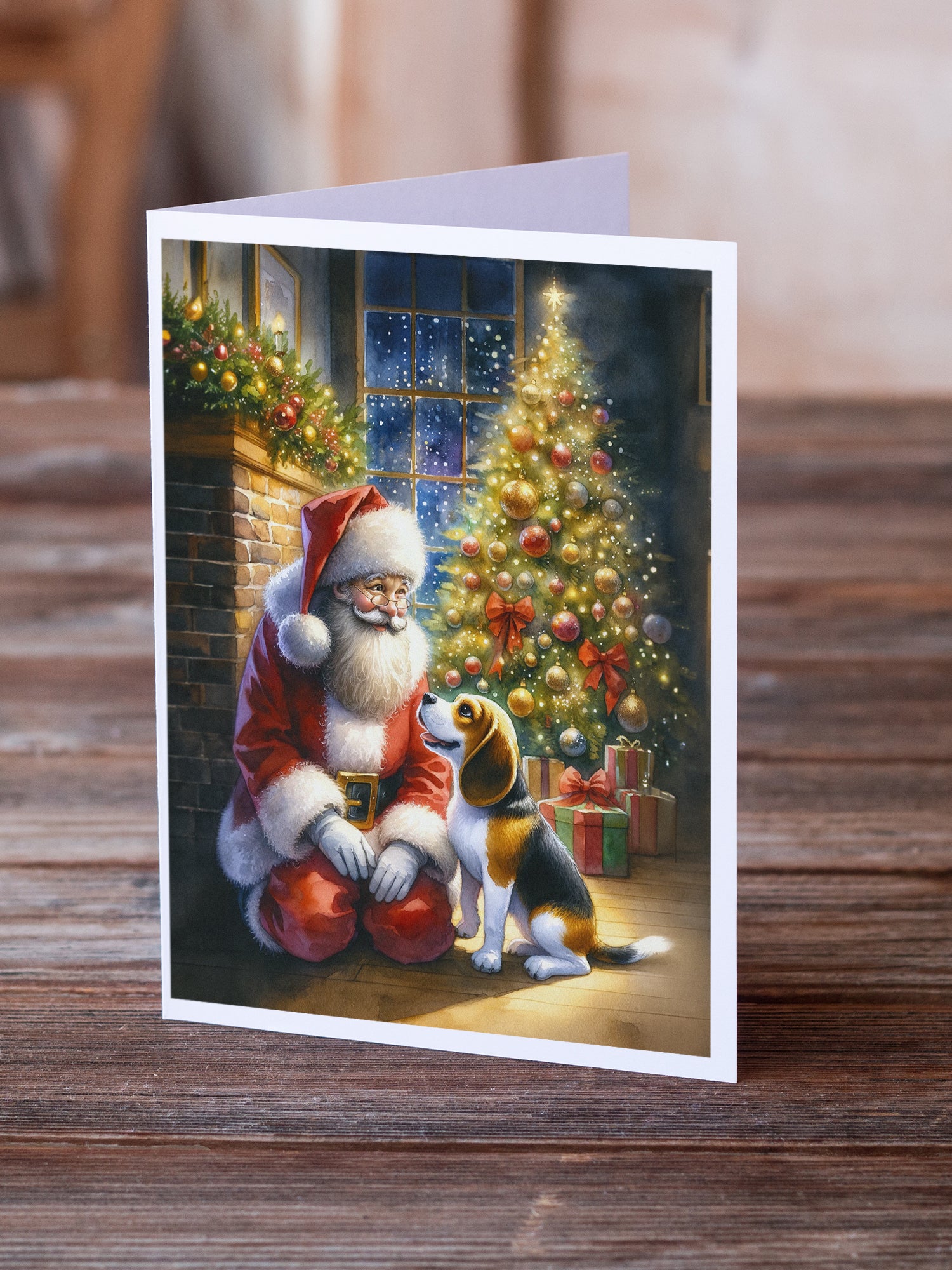 Beagle and Santa Claus Greeting Cards Pack of 8