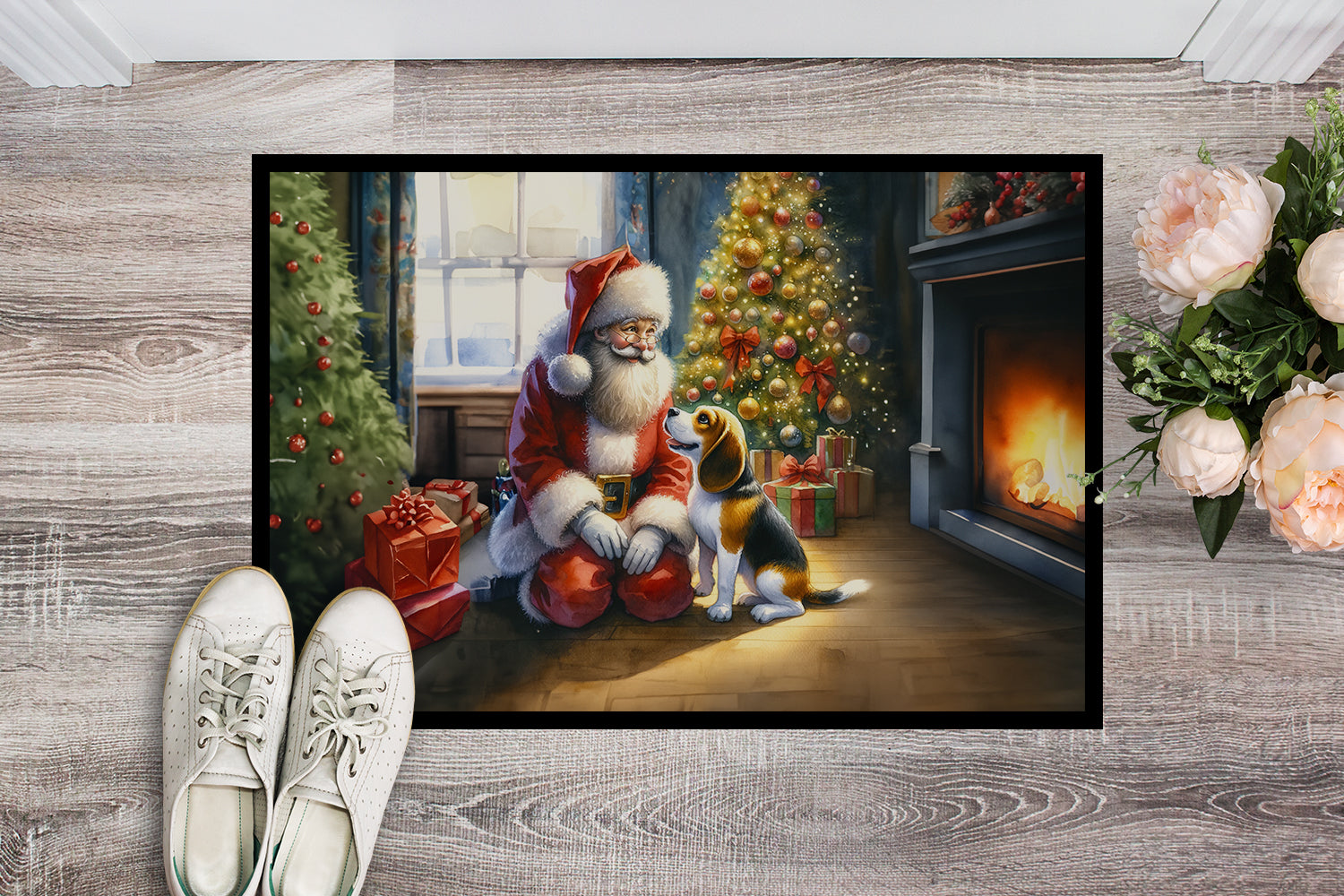 Beagle and Santa Claus Doormat