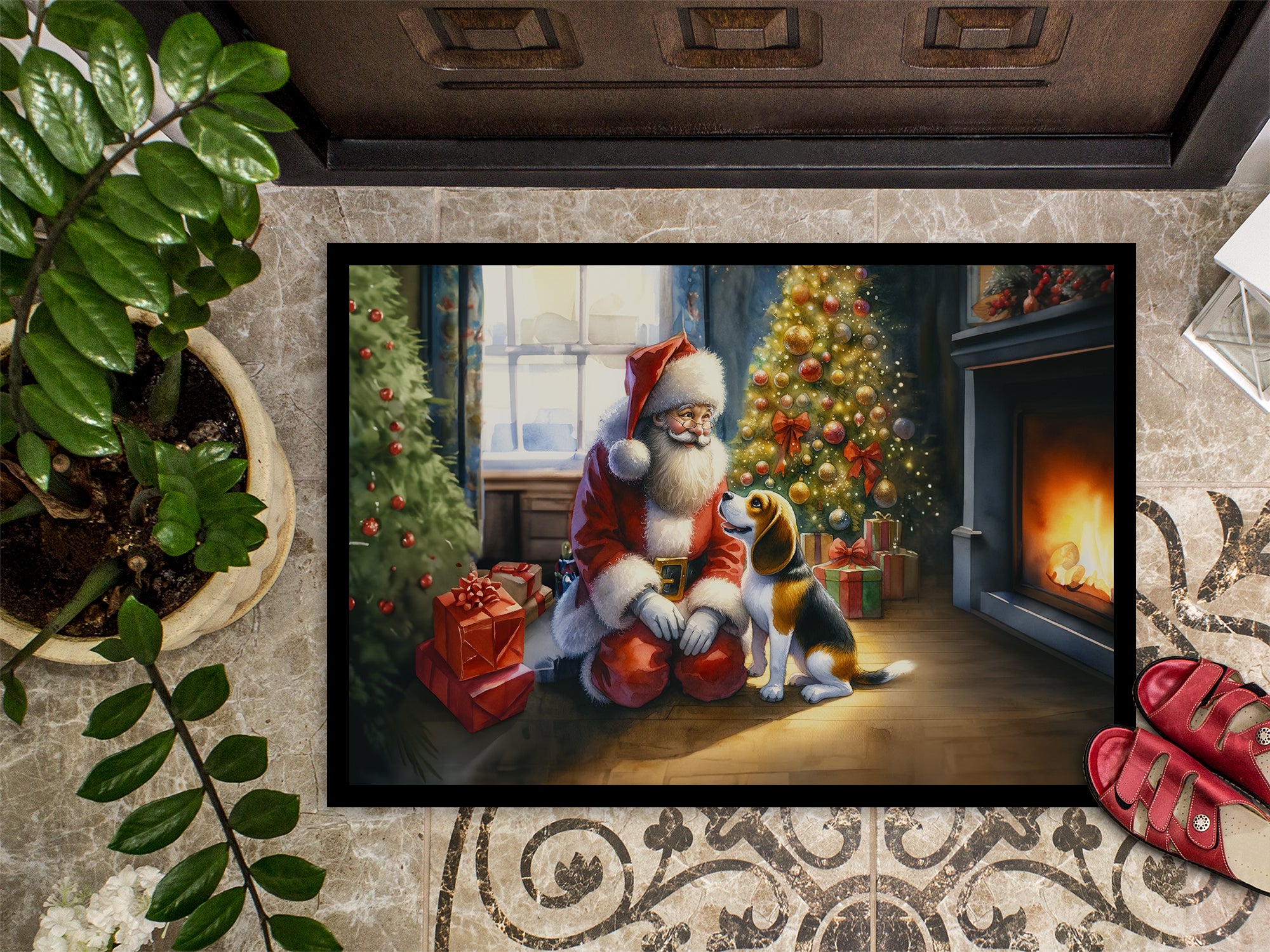 Beagle and Santa Claus Doormat